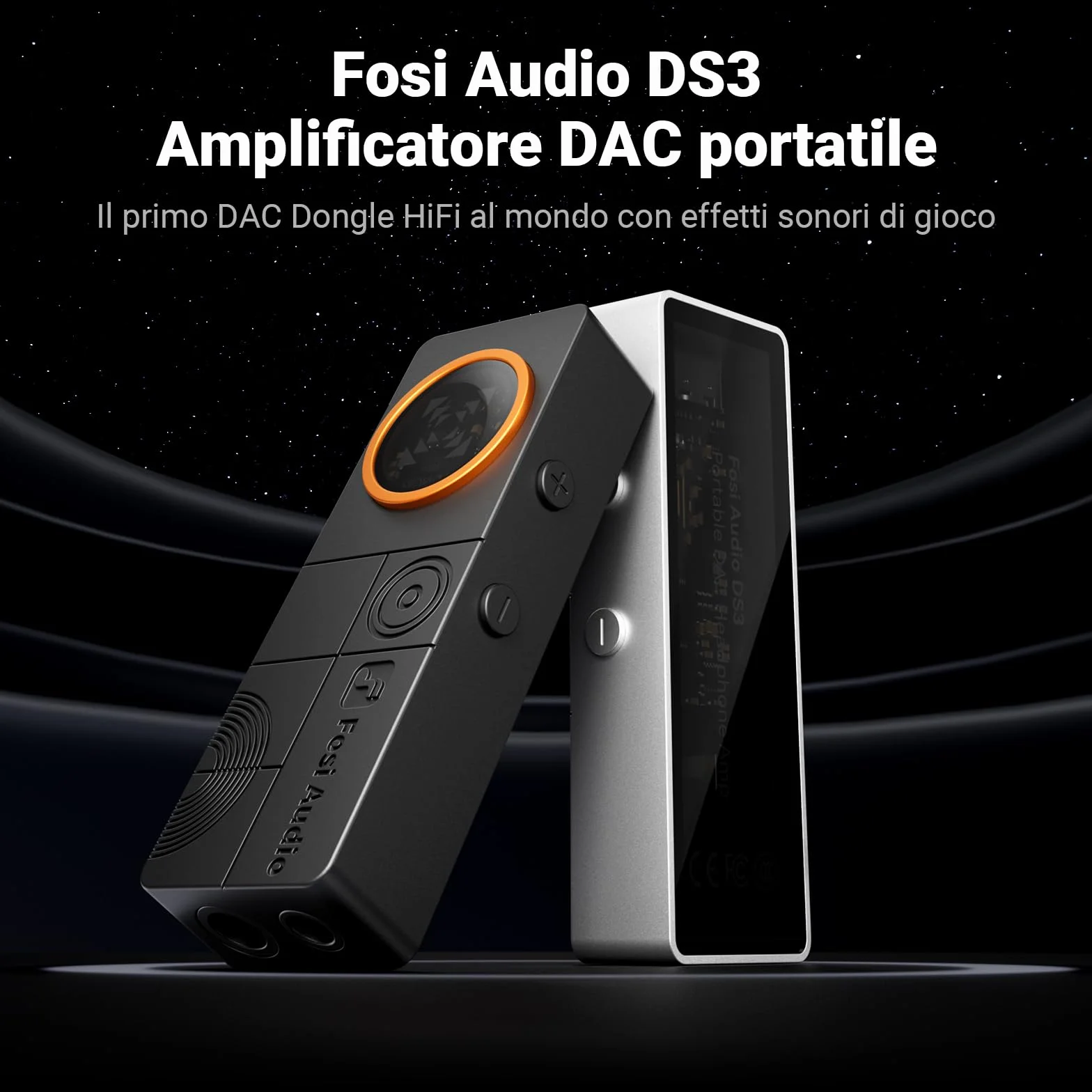 Fosi Audio DS3 USB-C DAC Amplificatore per Cuffie, con Audio Spaziale 7.1 per Gaming, ES9039Q2M XMOS POWERED, DSD512, 3,5 mm Singolo 4,4 mm Bilanciato, per PC/Telefono/PS5/Switch, Nero