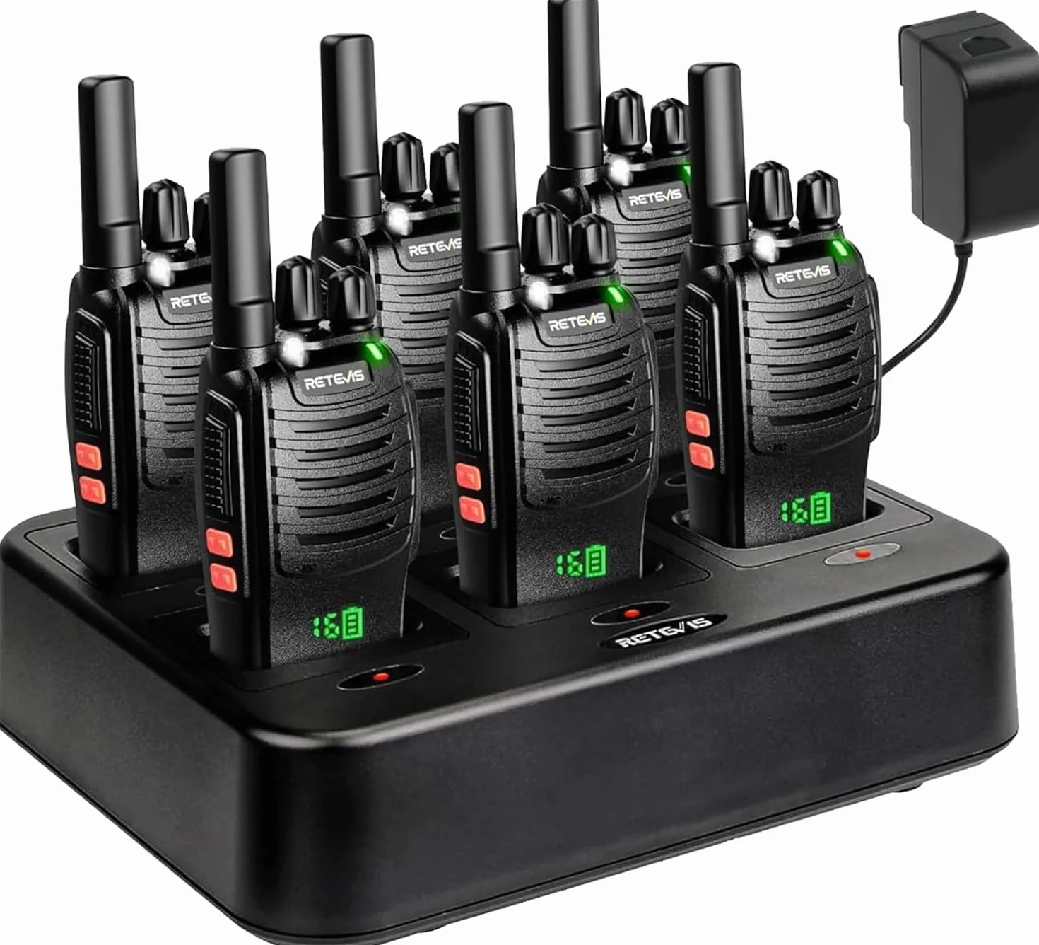 Retevis H777H Walkie Talkie, Radio Bidirezionale con Caricabatterie a Sei Vie, Display Nascosto, Durata della Batteria 19H, VOX, Ricetrasmittenti per Scuola, Supermercato, Ristorante (Nero, 6 Pezzi)