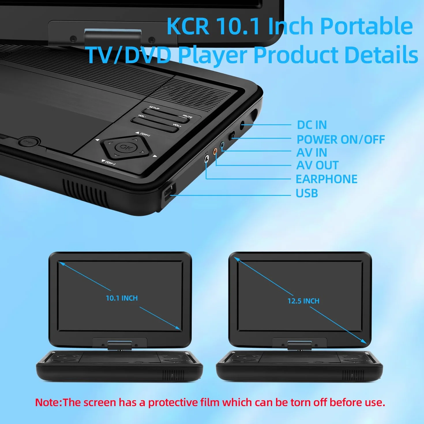 KCR Lettore DVD Portatile da 10,1 Pollici con TV DVB-T2 Integrata, Schermo LED Girevole, USB/HDMI/AV, Batteria Ricaricabile
