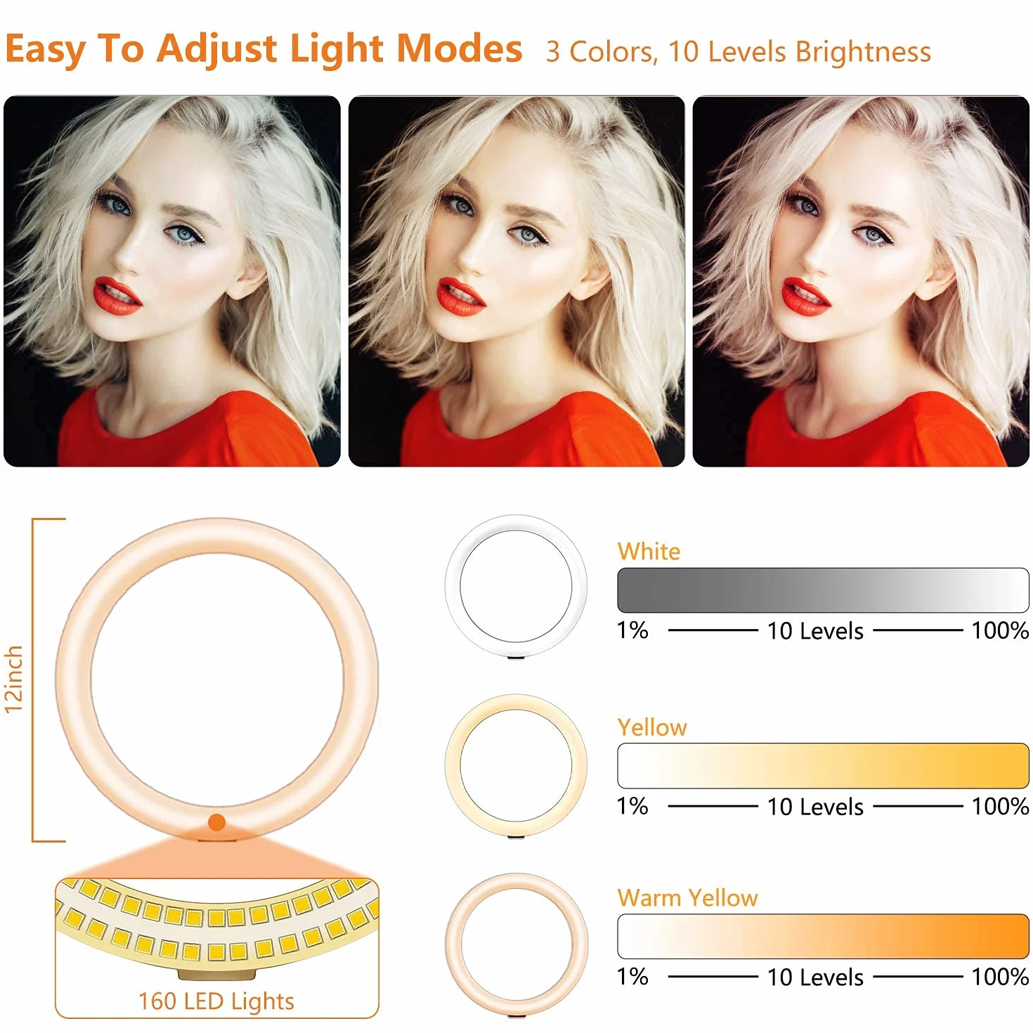 12" Ring Light Professionale con 72" Treppiede Alta, PEYOU Luce ad Anello LED, 3 Modalità Colore e 10 Luminosità,con Telecomando Bluetooth,Luce Per Selfie Trucco,Tiktok Youtube live Fotografia