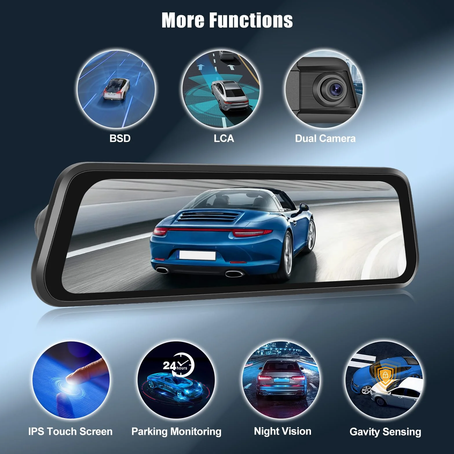 OiLiehu 9,66 Pollici Touchscreen 4K HD Mirror Dashcam con Telecamera Posteriore WiFi Dash Cam per Auto con G-Sensor/WDR/LCA/BSD/Monitor Parcheggio/Registrazione in Loop/Grandangolo 150°/Visione Nott