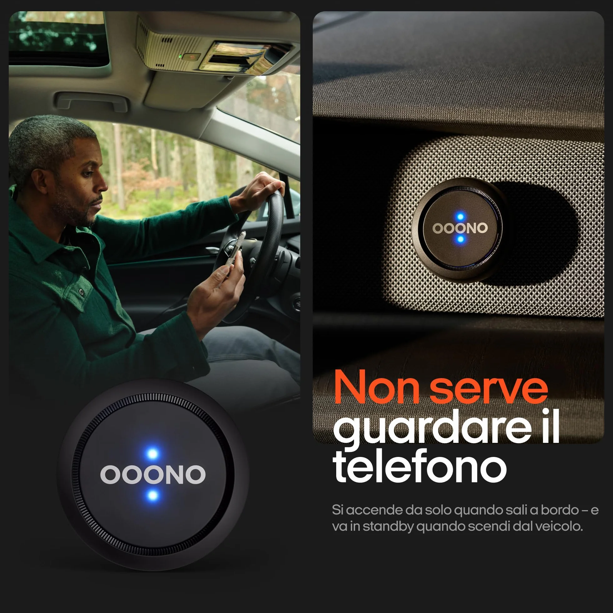 OOONO Co-Driver 1 rilevatore autovelox nero – avvisi autovelox e pericoli in tempo reale, senza abbonamento, batteria al litio 3 V, compatibile Apple CarPlay e Android Auto
