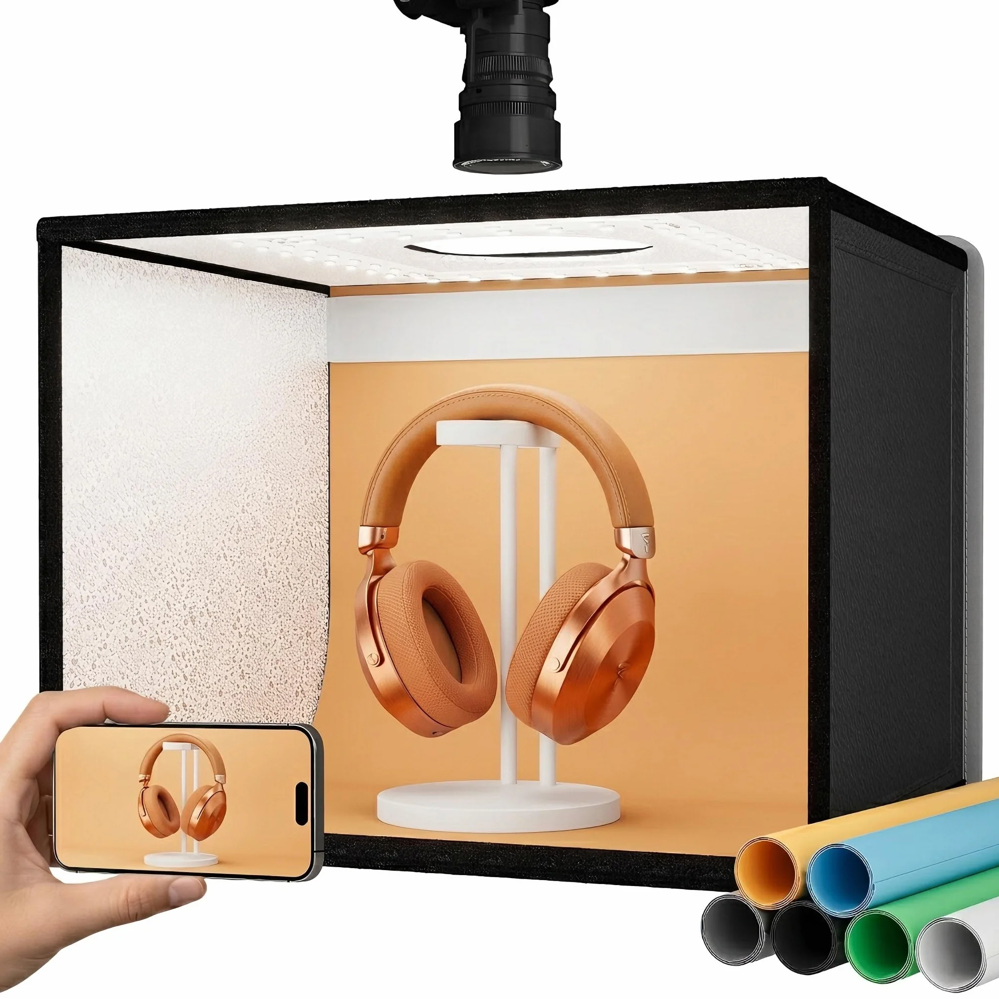 RALENO Light Box Fotografia, 40 * 30 * 30cm Scatola Fotografica Portatile, Kit Tenda da Ripresa (CRI>95 | luminosità regolabile da 24 W | 6 sfondi) per Prodotti, Gioielli, Orologi, Cosmetici