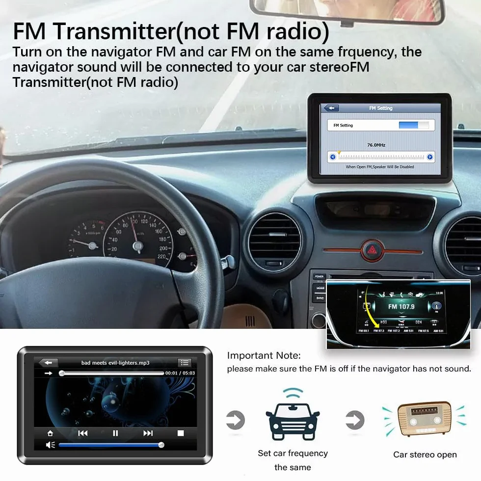 NEWFUN Navigatore Camion,Navigatore Auto,2025 5 Pollici GPS Touchsceen 8GB,con POI Avviso Guida vocale Lane Programma gratuito a vita Aggiornamento UE,per Auto Camion