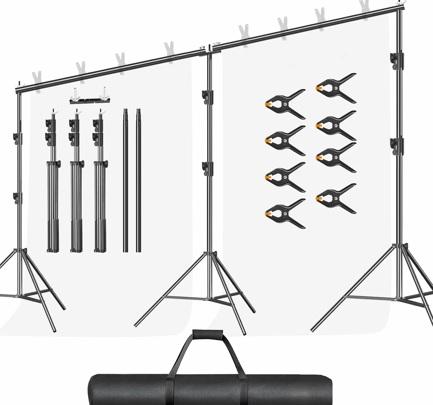 EMART Supporto per Fondale Fotografico 3m x 6m, Supporti per Sfondi Regolabile con 8 Clip a Molla, 1 Borsa per Il Trasporto per Foto in Studio,Ffotografia