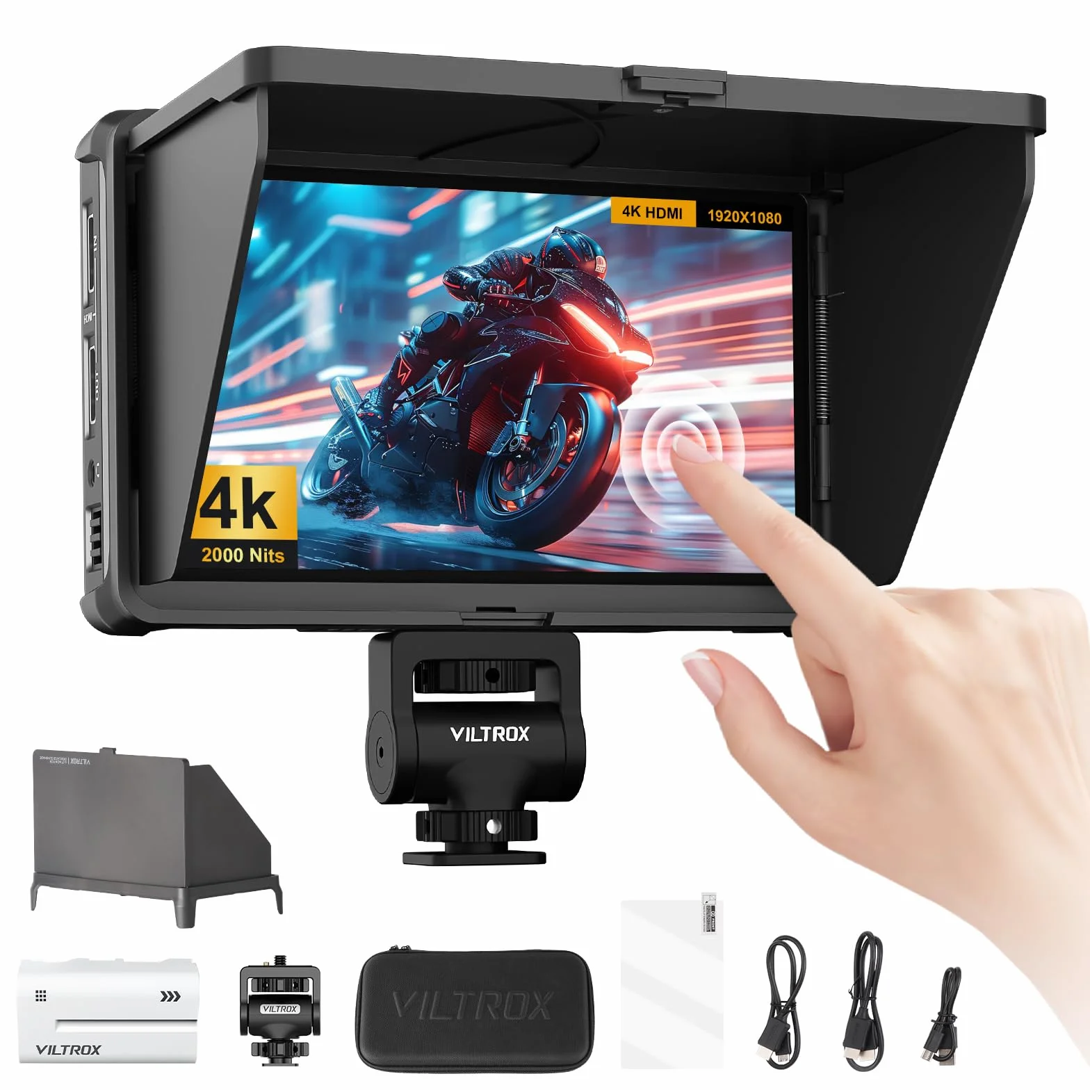 VILTROX DC-X3 DCX3 Camera Monitor External 4K per Fotocamera 6 pollici 2000Nit HD Monitor Camera HDMI/3G-SDI,Full HD 1920x1080 IPS,3D LUT con Batteria,Parasole per Fotocamere DSLR Sony Canon Nikon