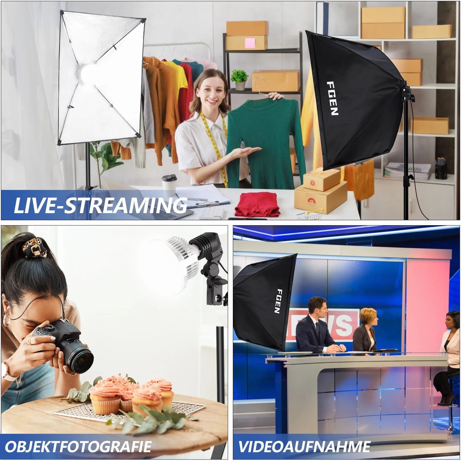 FGen LED135 Lampada fotografica a LED 2 x 135W E27 3000-6500K Regolabile con telecomando Luce per studio fotografico a LED Risparmio energetico per la fotografia softbox