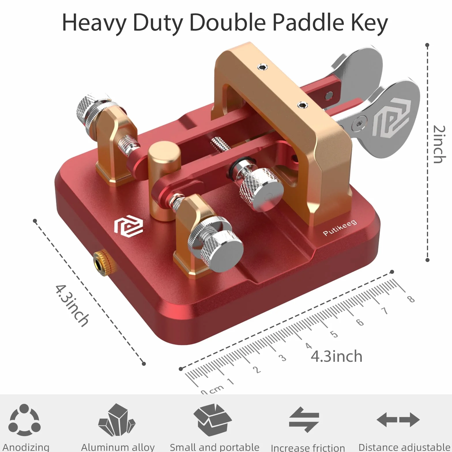 CW Key Automatic Morse - Morse Code Keyer Morse Telegraph Key Lambic Double Paddle Morse Code Key Lega di Alluminio CW Morse Code Key Base Quadrata - Rosso Oro