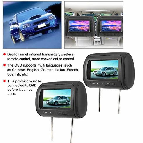 KIMISS Car Player, 2 Pezzi 7 in Controllo Poggiatesta Regolabile Lettore Video LCD Display MP5 Nero