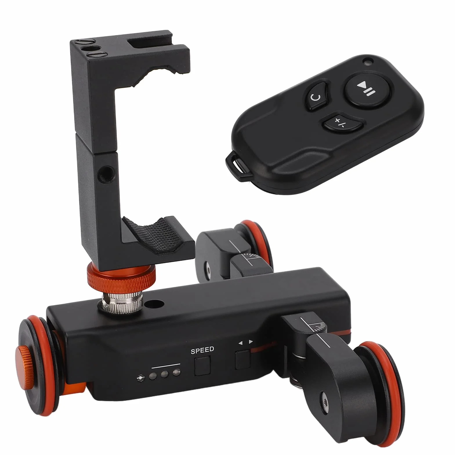 Goshyda Cursore per Videocamera Elettrica, Carrello per Videocamera Wireless a 3 Ruote, Carrello per Binario Motorizzato a 3 velocità, con Clip per Telefono con Telecomando, per Vlog, Riprese Video
