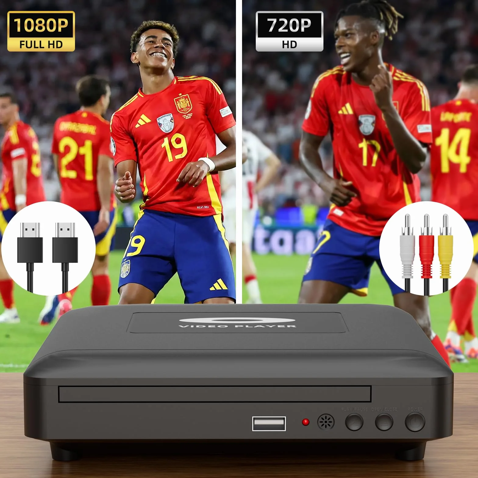 Mini Lettore DVD HD con Porta HDMI, 1080P Lettore DVD per Smart TV, Region Free Connessione, Cavo di uscita integrato PAL/NTSC, HDMI/RCA incluso, Lettore Cd per La Casa