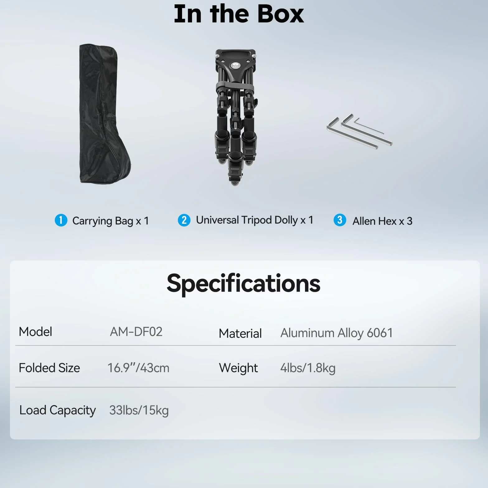 SIRUI Universal Photography Tripod Dolly con Ruote in Gomma da 3", Resistente con Gambe Regolabili e Borsa per il Trasporto, Capacità di Carico di 33 Libber - AM-DF02