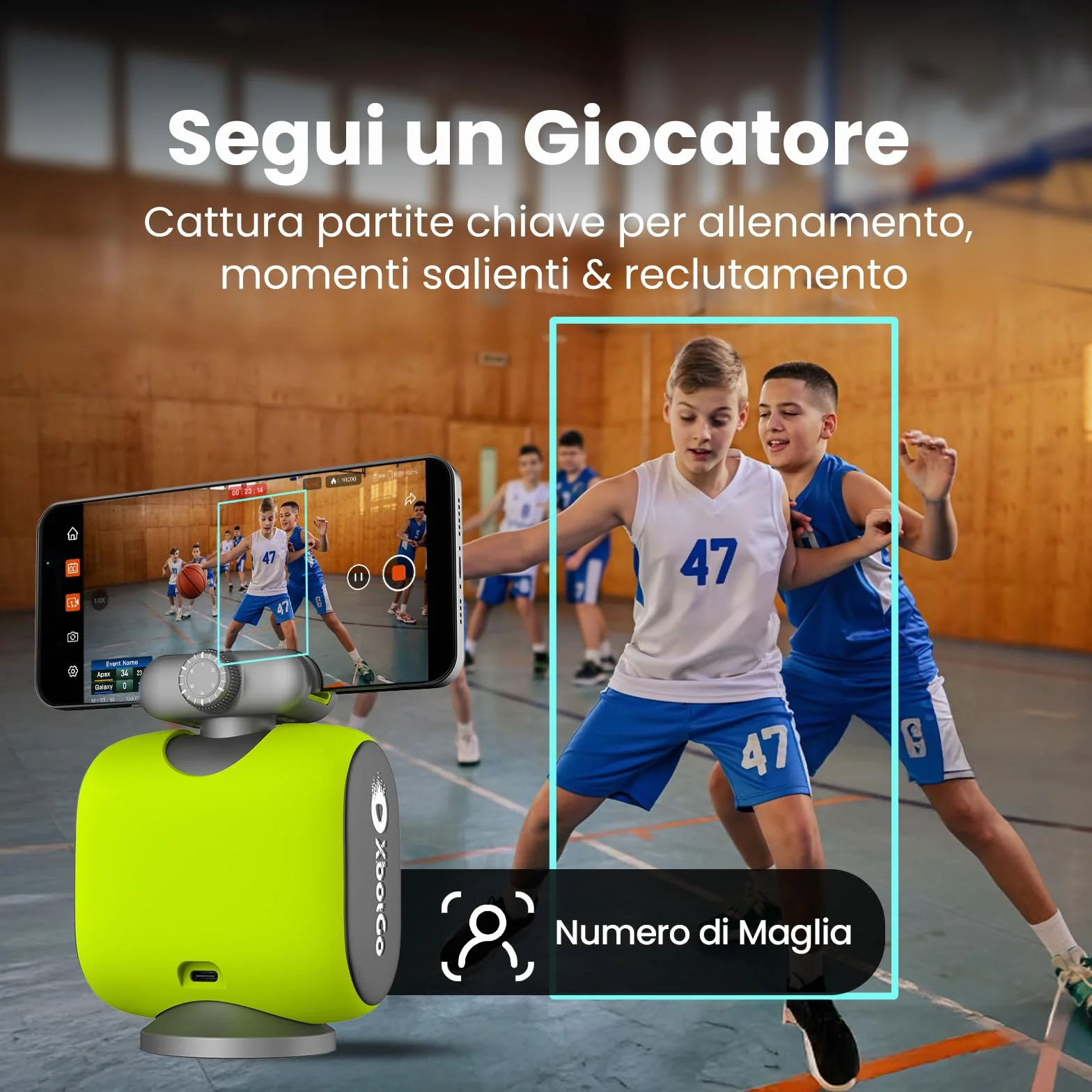 XbotGo Chameleon Action Cam 4K 60FPS - Monitoraggio Del Calcio E Registrazione Del Basket Per Gli Action Cam Per Sport Di Squadra, Live Streaming, Compatibile con iOS E Android (Grafite Lava)