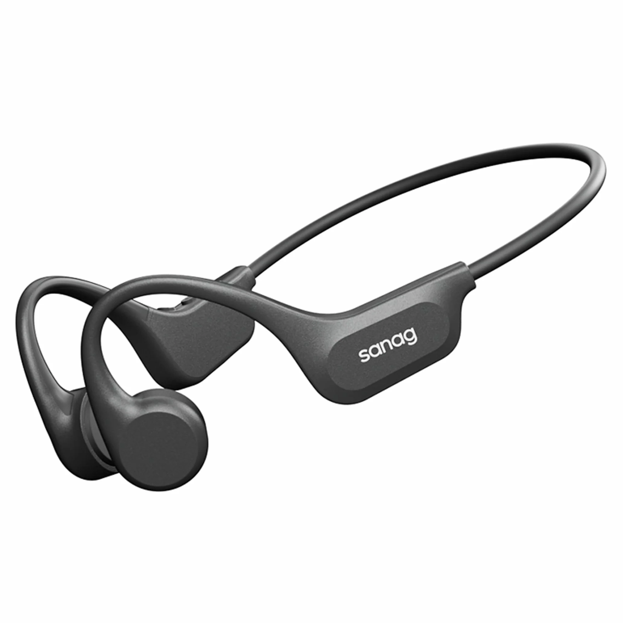 SANAG Cuffie Conduzione Ossea, Bluetooth 5.3 Cuffie Sportive Wireless, Impermeabili IPX8 con Memoria Integrata, Design Open-Ear, Tasti Fisici Tattili, per Corsa, Fitness e Nuoto, Nero