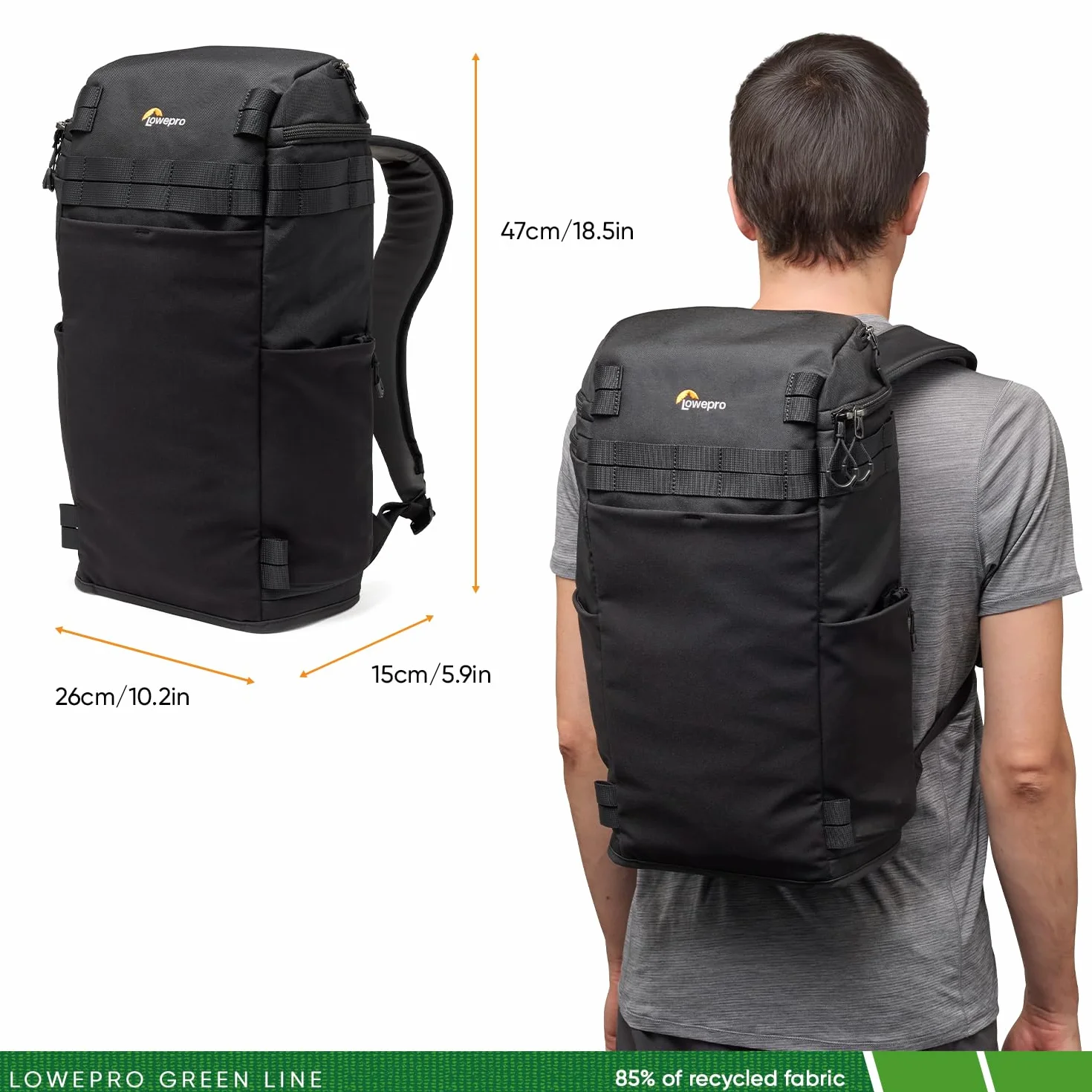ProTactic Lite BP 150 AW III Lowepro, Accesso Superiore e Laterale, Borsa per Fotocamera, DSLR/ Droni/ Mirrorless, Laptop fino a 14", Copertura Antipioggia, per Fotografi e Videografi, Capacità 25L