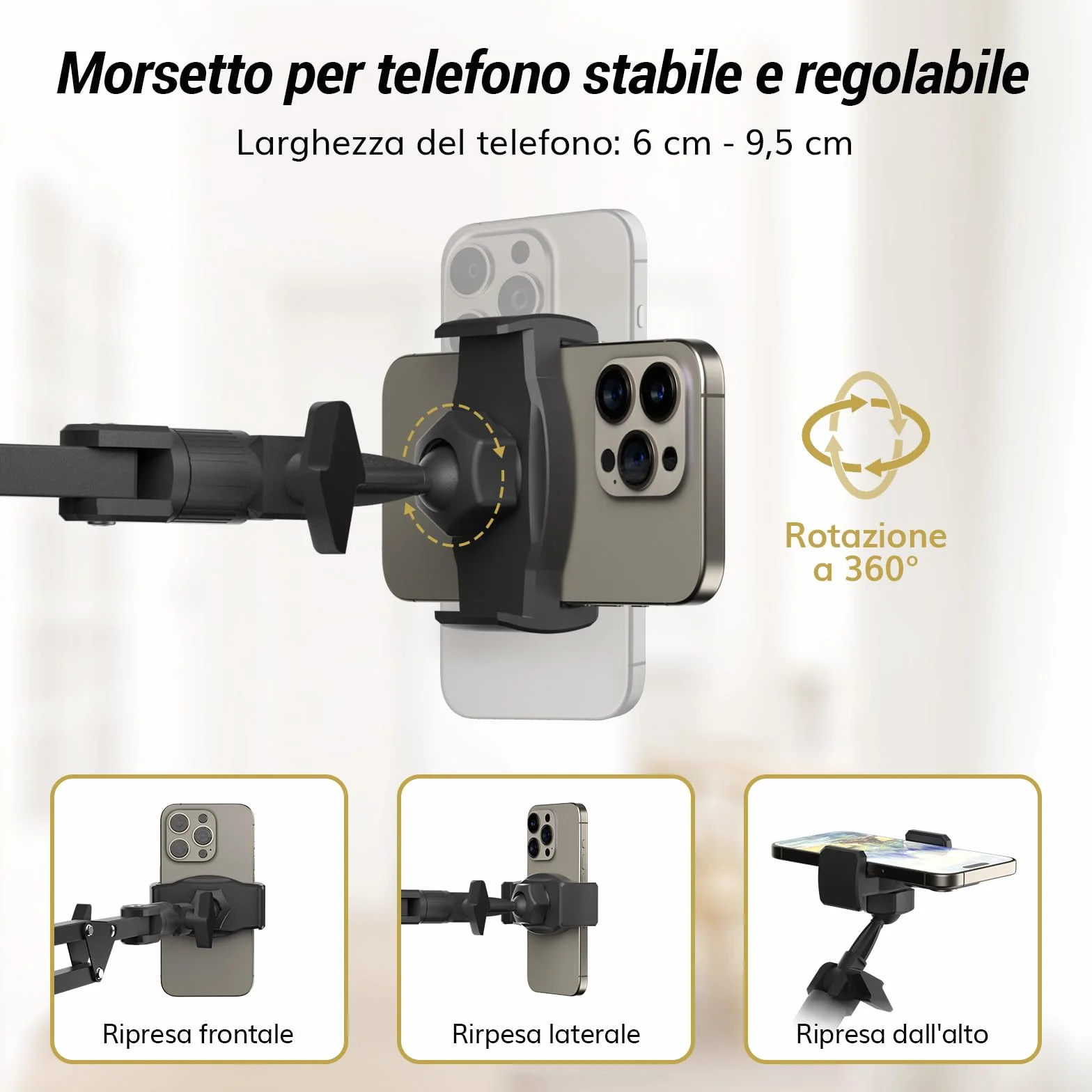 Kit luce anulare TONOR, luce anulare da 10" con braccio Heayy Duty e supporto per telefono, angolo regolabile, adatta per registrazione video, streaming live, disegno, trucco per unghie