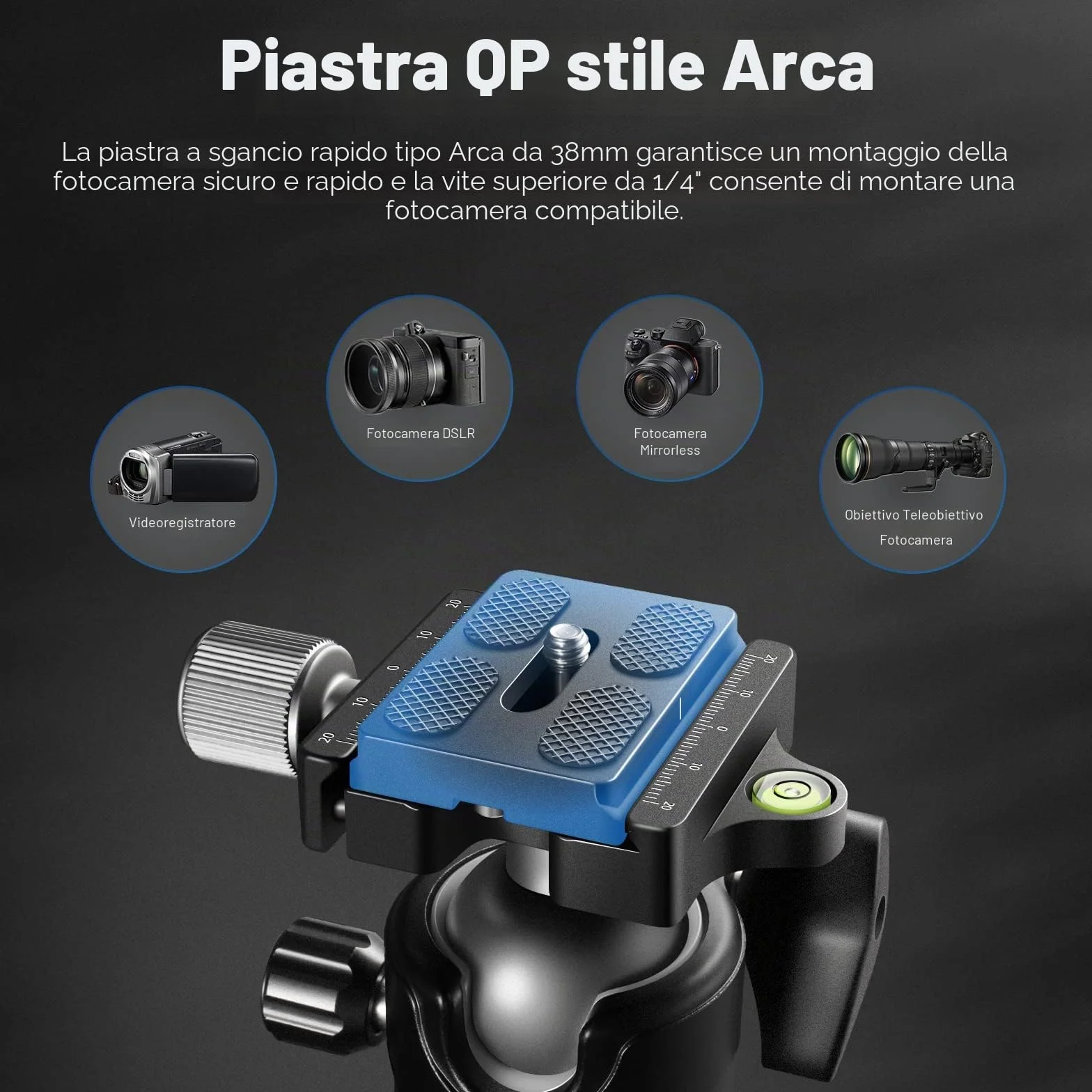 NEEWER Testa Sfera per Treppiede a Basso Profilo, Testa Sferica in Metallo da 36mm Compatibile con Piastra a Sgancio Rapido Arca da 1/4" per Treppiede Monopiede Slider Videocamera DSLR, Max 15kg, GM36