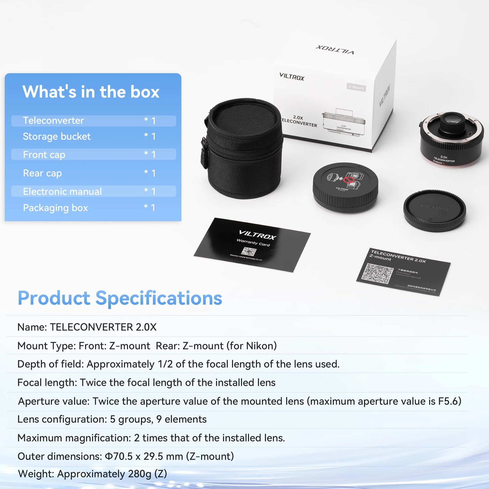 VILTROX Teleconverter TC-2.0X per Nikon Z Mount Teleobiettivo Extender Autofocus Lens Compatibile con NIKKOR Z 70-200mm f/2.8 VR S