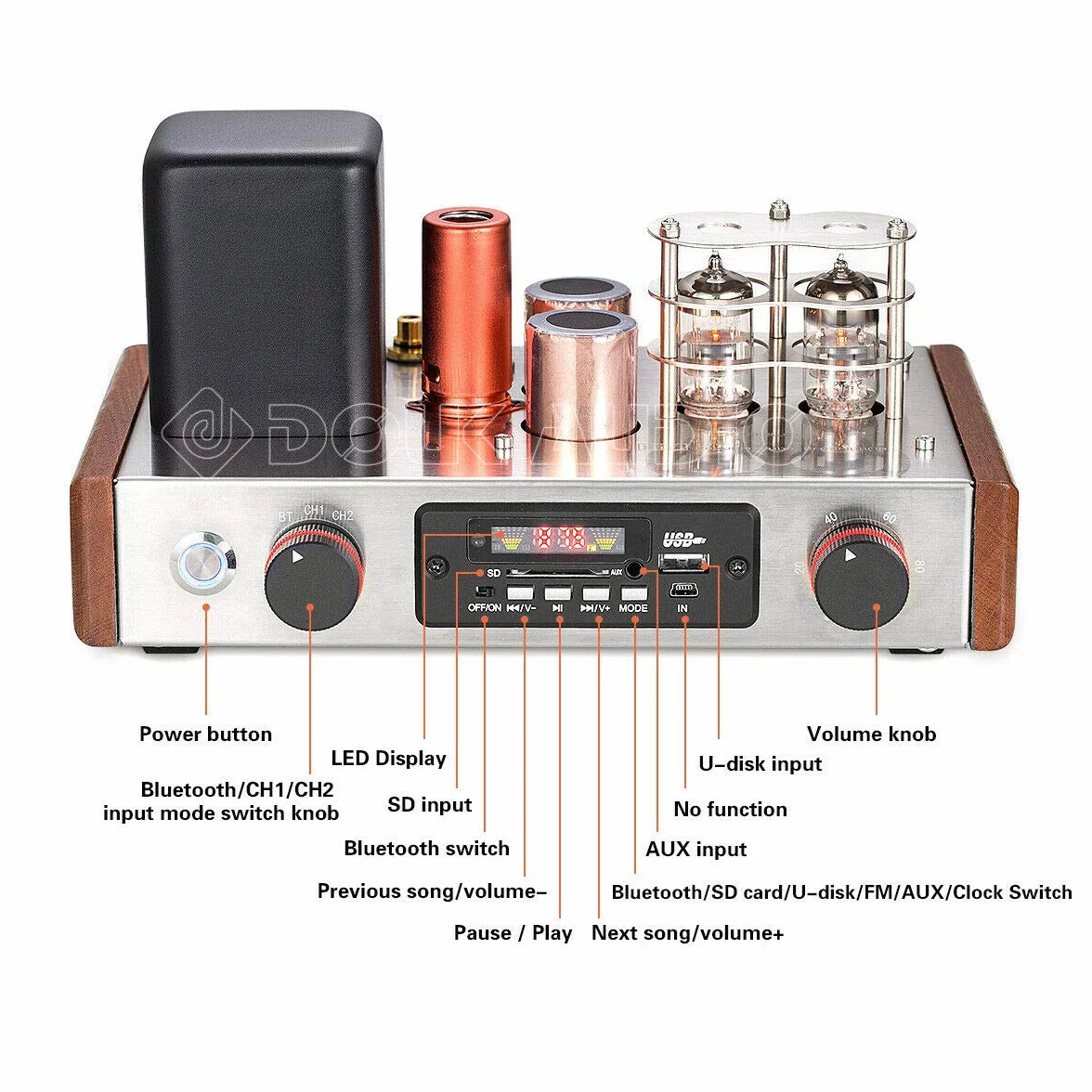 Nobsound Preamplificatore Tubo HiFi Classe A Bluetooth Ricevitore Audio Stereo Lettore USB