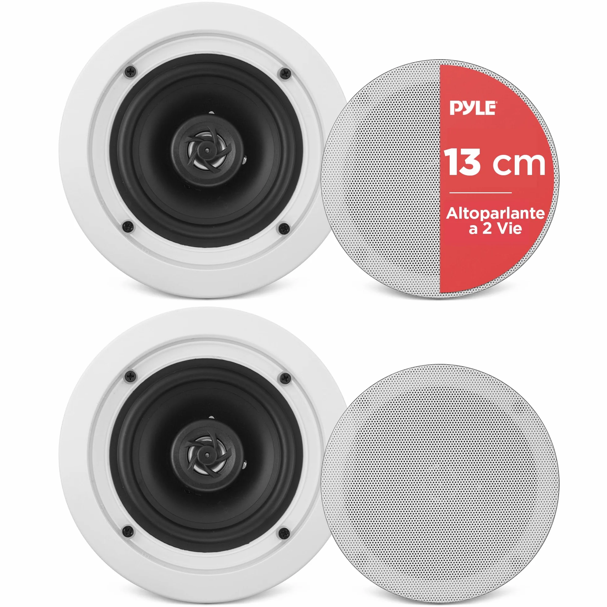 Pyle Altoparlanti Casse Audio da Incasso a Soffitto Bianchi 13,3 cm Coppia 2 Vie 150 Watt 80Hz–20kHz