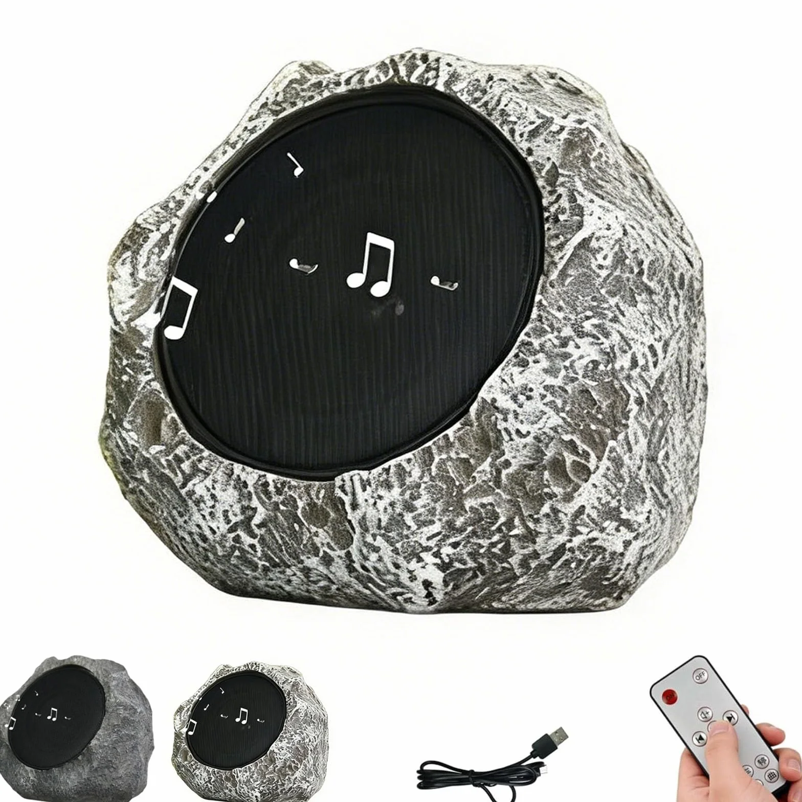 Altoparlanti rock ad energia solare impermeabili all'aperto, altoparlante stereo wireless Bluetooth, USB controllo remoto intelligente, decorazione del sistema di altoparlanti (Brown White)