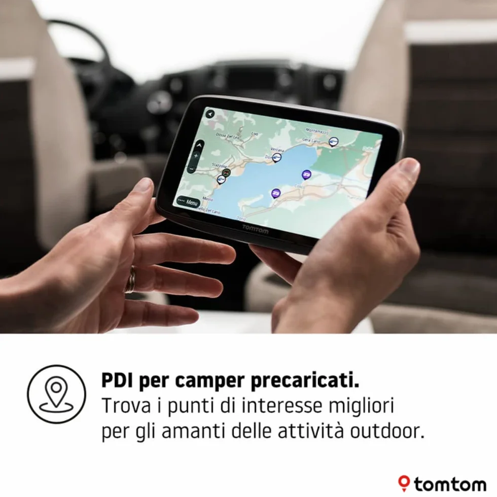 TomTom Navigatore satellitare per camper e roulotte GO Camper Tour (schermo da 6", PDI dedicati per camper e roulotte, aggiornamenti Wi-Fi, TomTom Traffic, avvisi autovelox e mappe dell'Europa)