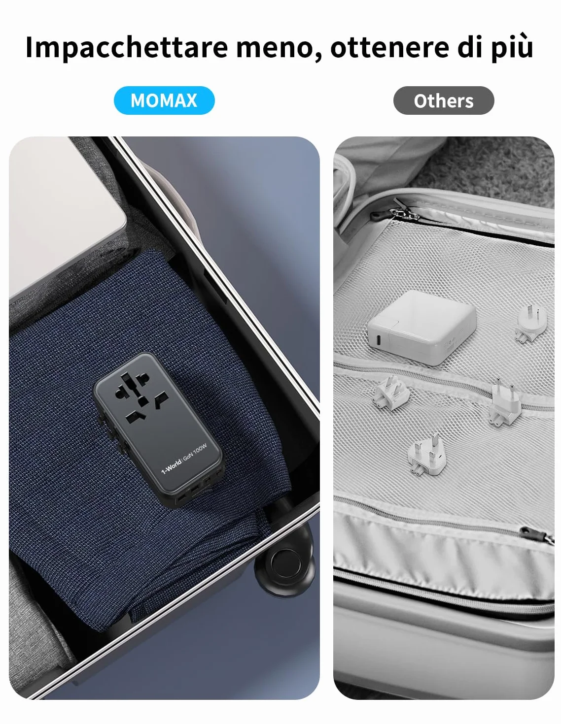 MOMAX Adattatore Universale da Viaggio 100 W 5-in-1 USB-C USB-A AC Presa Universale 224+ Paesi
