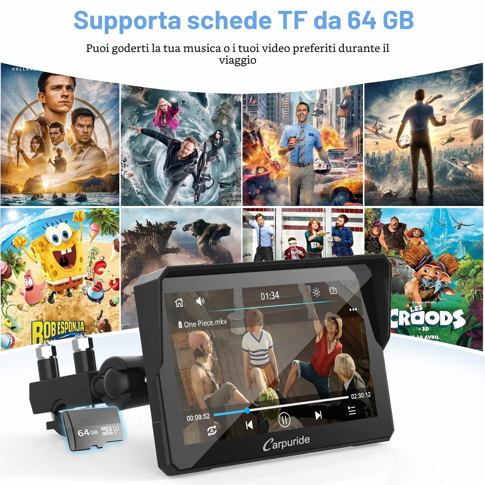 Carpuride W702 Senza Fili Schermata Carplay Per Moto, Portatile CarPlay & Android Auto Per Moto, 7 Pollici Impermeabile Touchscreen,Supporto Bluetooth Trans, Navigazione GPS, Siri.