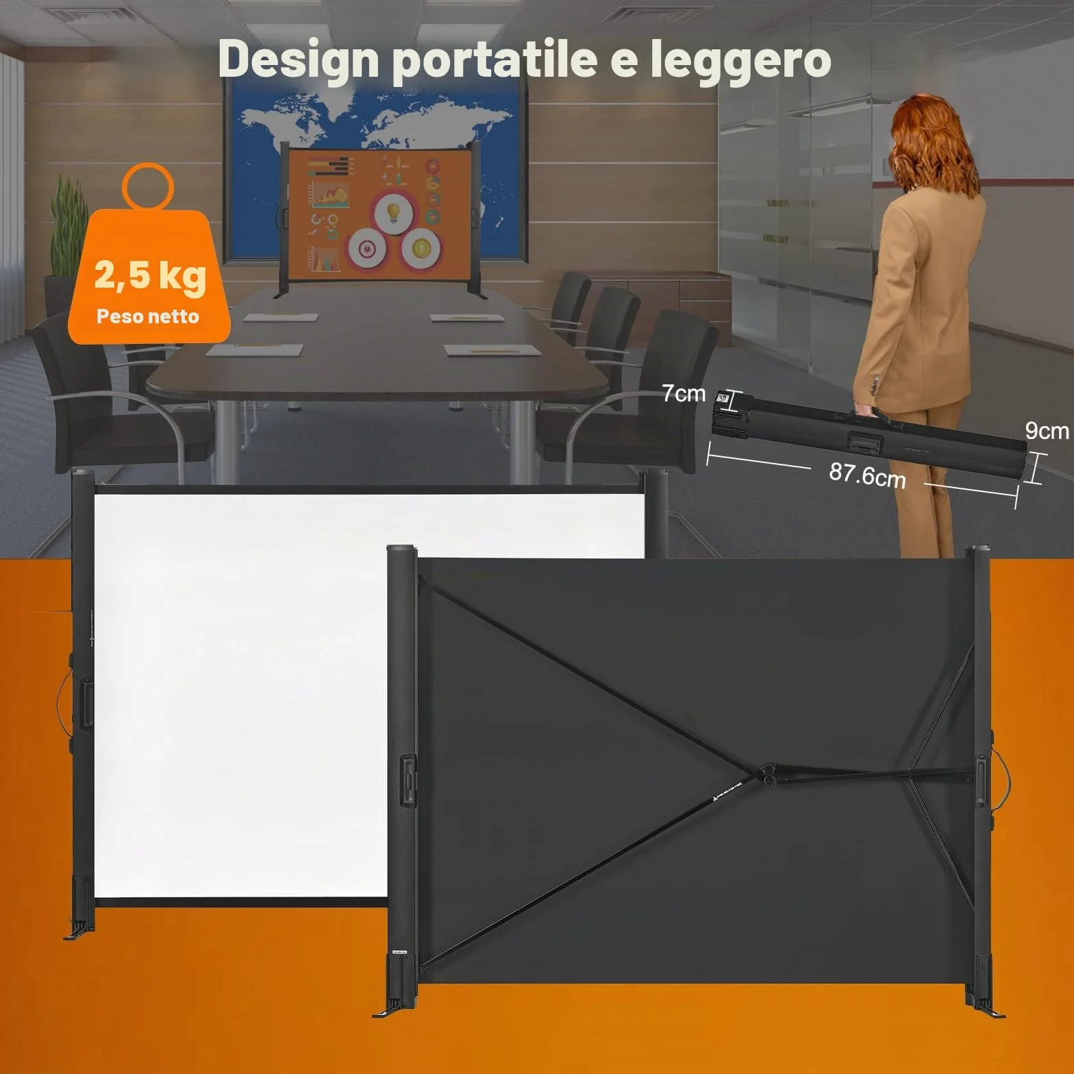 excelimage Schermo per proiettore con supporto, 50 pollici 4:3, telo portatile, facile da installare e trasportare, proiezione retrattile, perfetto per film al chiuso e all'aperto.