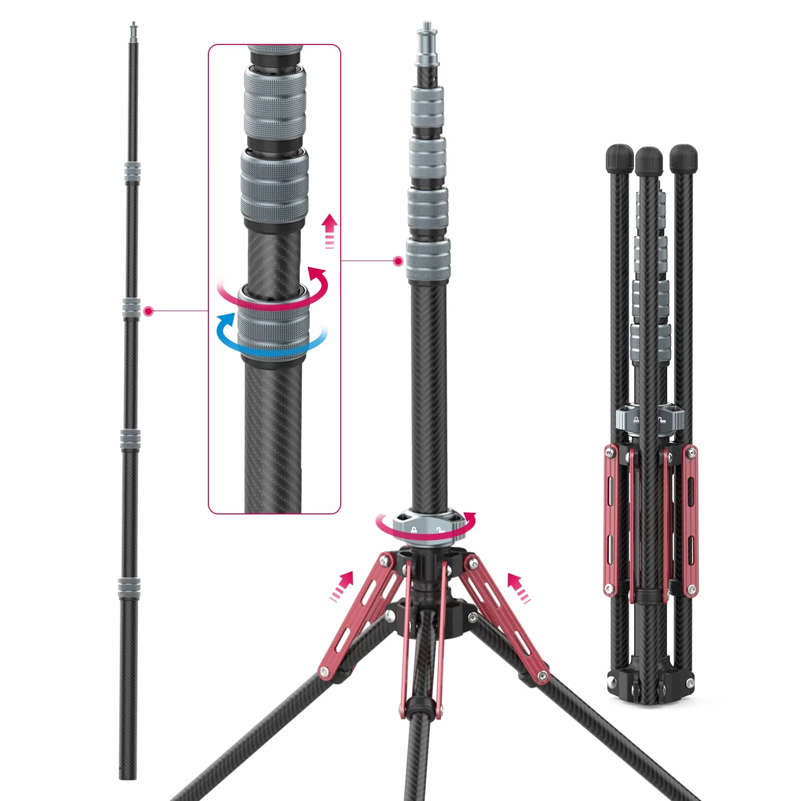 Treppiede per Lampade, ULANZI MT-49 Treppiede per Luci in Fibra di Carbonio, Stativo per Luci da 194 cm/76,4 Pollici per Kit da Studio, Softbox, Riflettore, Luce Anulare e Luce COB