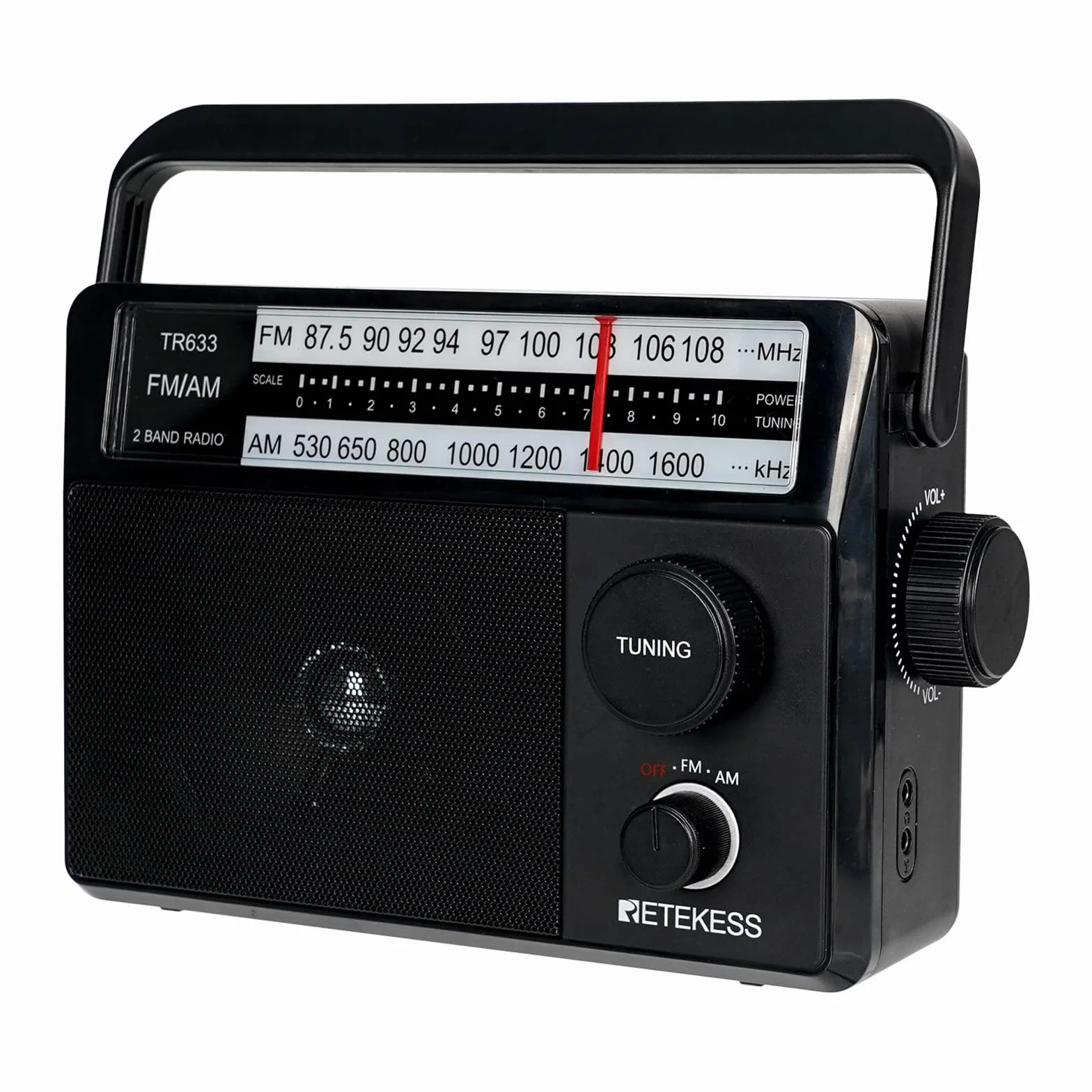 Retekess TR633 Radio Portatile, AM FM Radio,Transistore Radiolina Portatile, Jack per Cuffie,Con Altoparlante Grande, Semplice per anziani,Cucina,Per Camera da Letto(Nero)
