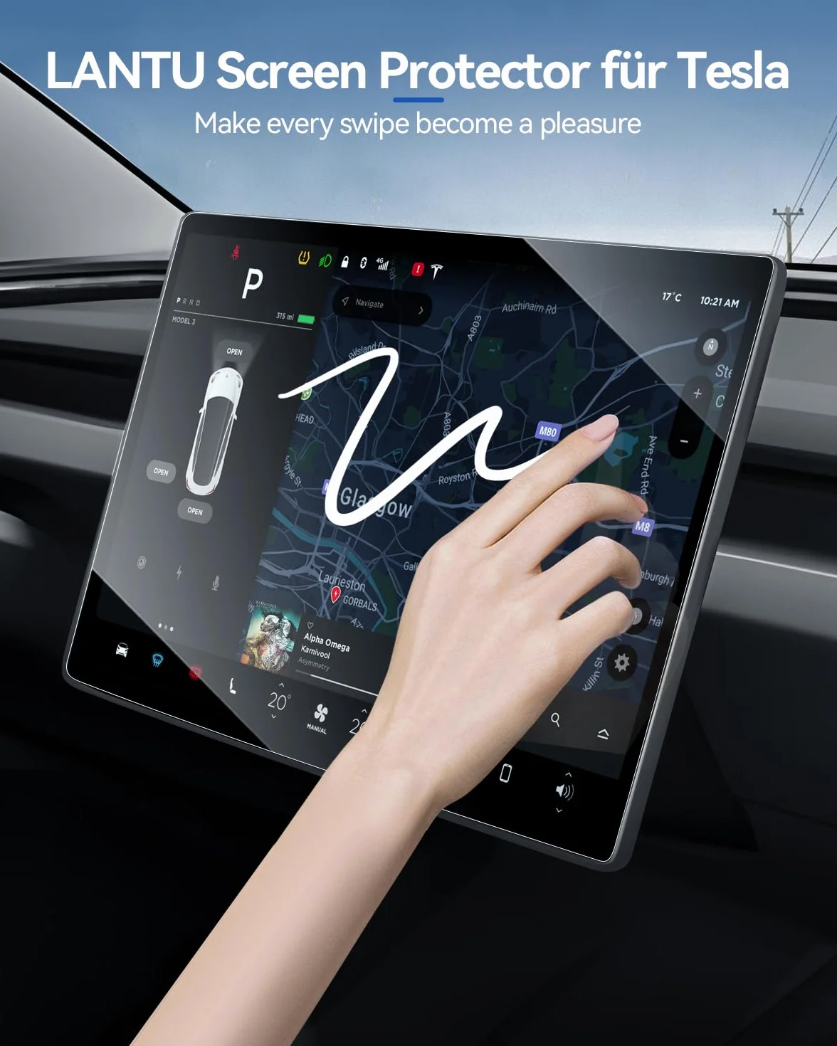 Pellicola Protettiva Vetro Temperato 9H per Tesla Model 3 2024-2026 Model Y 2025 15,4" 8" Display Posteriore Antiriflesso Anti-Impronte