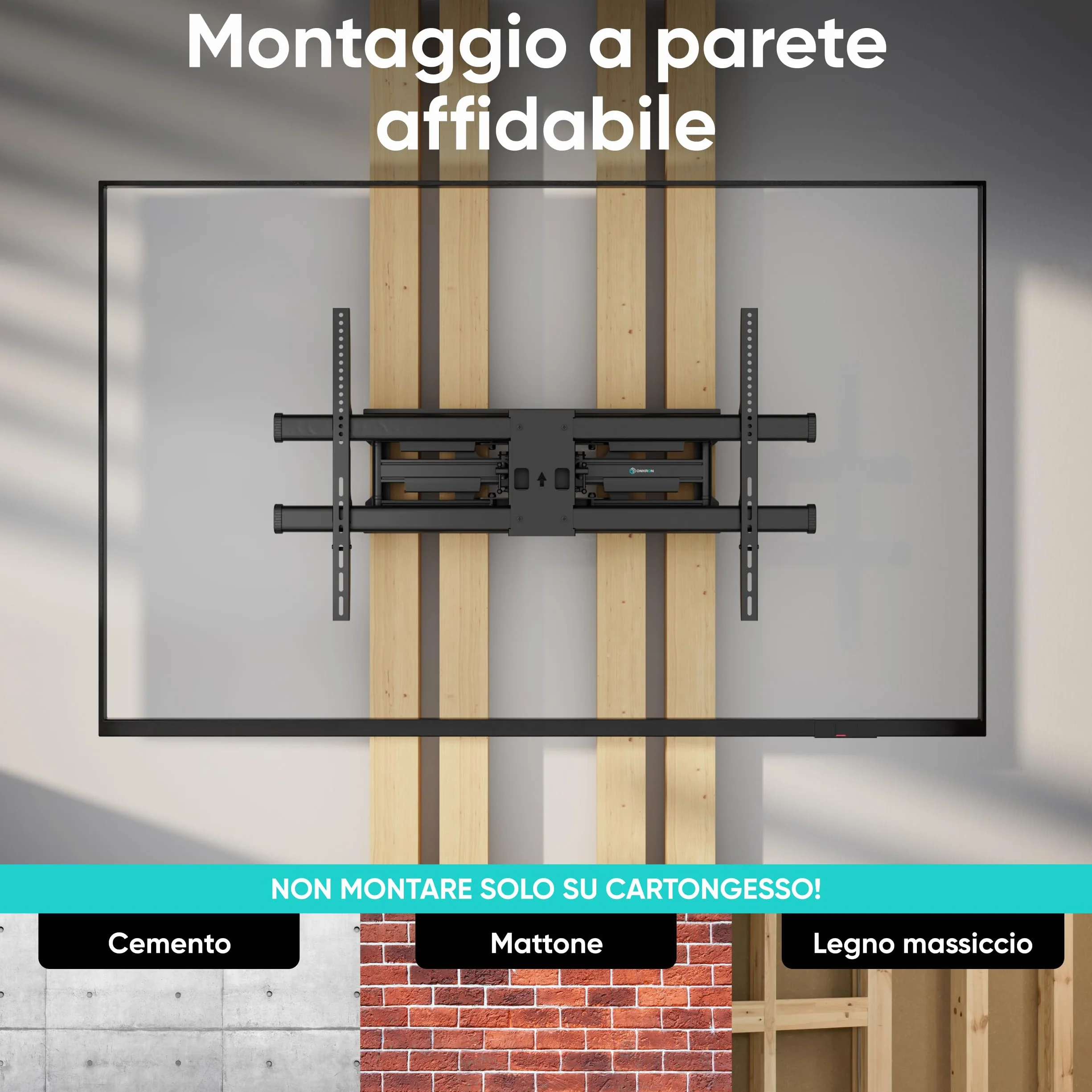 ONKRON Supporto TV Parete 42-120 Pollici fino a 100 kg, VESA 200x100-1000x600 mm, Staffa TV Girevole e Inclinabile, Braccio Porta Televisore Estensibile per Schermi di Grandi Dimensioni, Nero, M10-B