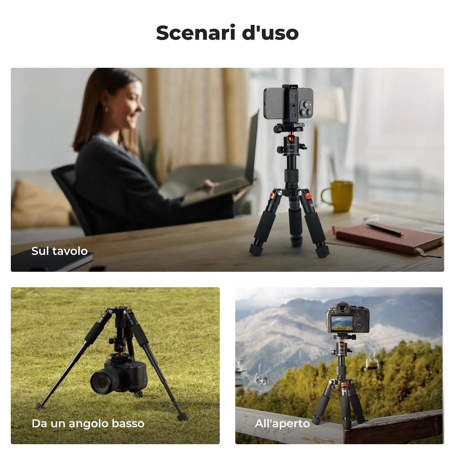 K&F CONCEPT Mini treppiede da tavolo portatile, Treppiede compatto per fotocamera e smartphone in alluminio da 52 cm con testa a sfera a 360°, Piastra rapida da 1/4" per DSLR ecc, capacità di 6 kg