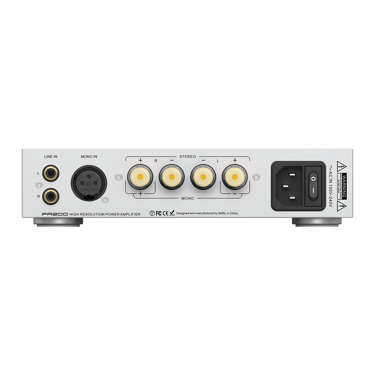 Amplificatore di potenza SMSL VMV PA200 con il nuovo GaN-FET di Infineon, stereo in modalità pass-through, chip PGA2311, ingresso XLR in modalità mono, RCA-Hi-Res