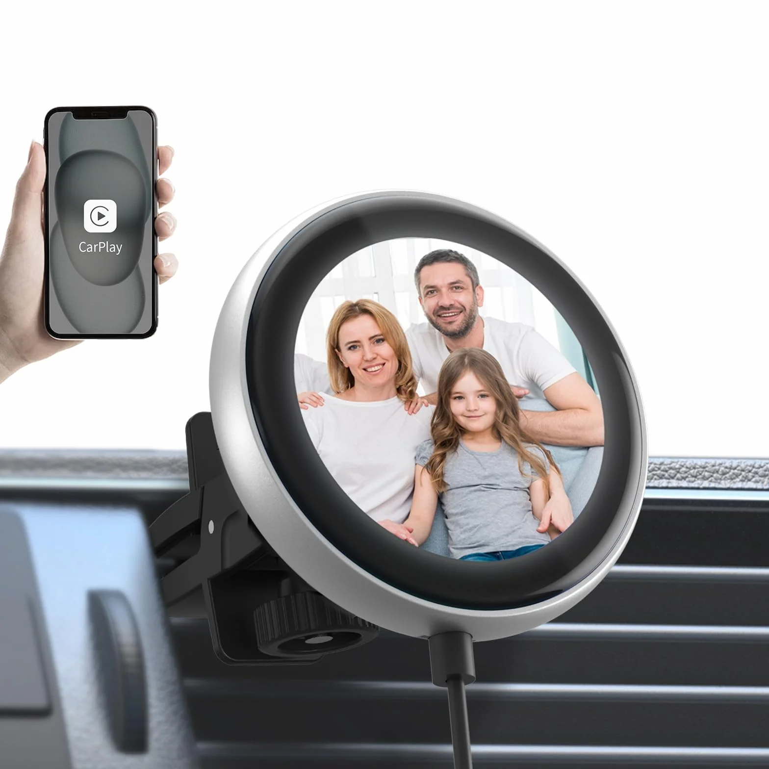 OTTOCAST Adattatore Carplay Wireless Clip, Plug & Play Dongle Wireless CarPlay con Display Elettronico può Mostrare Orologio Immagini Copertina di Album Musicali Compatibile con Auto con Wired CarPlay