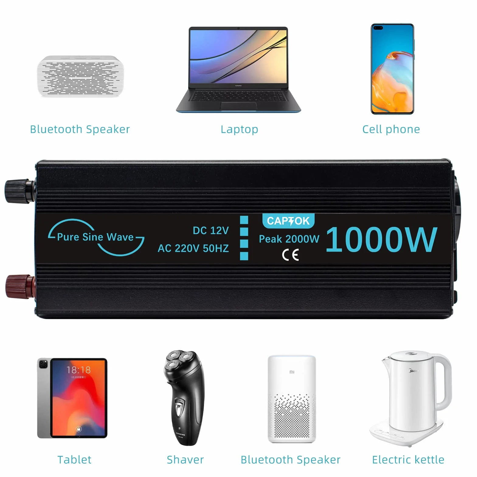 Power Inverter Onda Sinusoidale Pura 1000W da 12V CC a 220V 230V CA con display LCD Invertitore di Tensione per sistema solare RV domestico