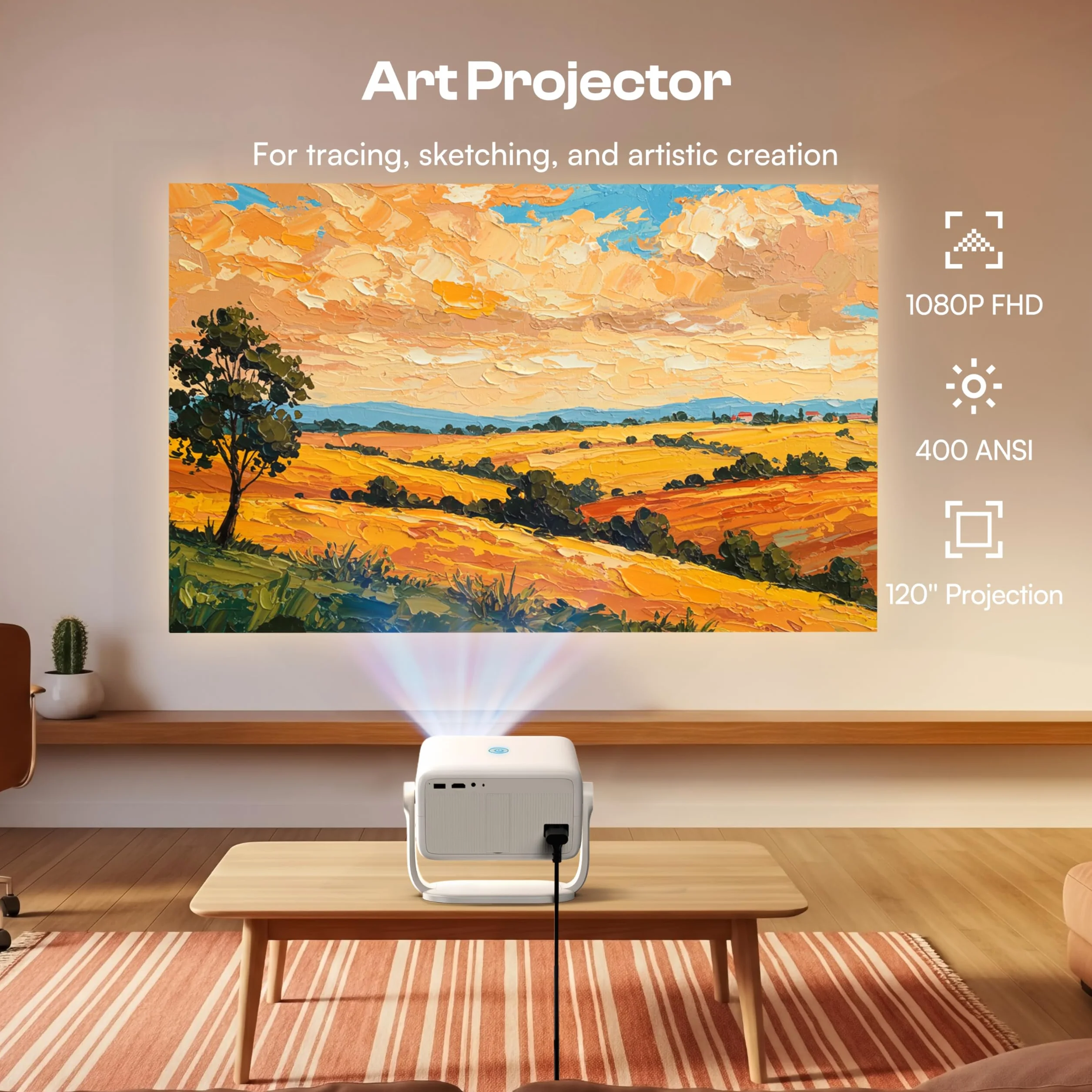 Caydo Proiettore artistico P3 con esclusiva app di disegno per artisti, messa a fuoco automatica portatile e proiettore Keystone Native 1080P per disegno e tracciamento, proiezione da 40 a 120 pollici