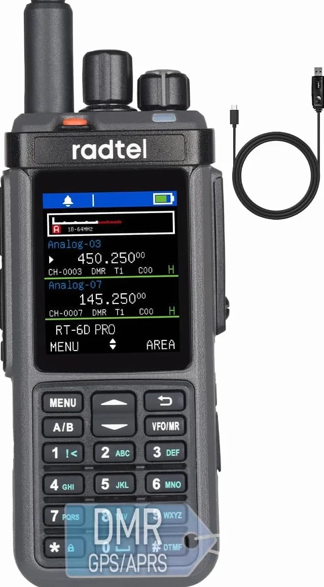 Radtel RT-6D PRO DMR GPS APRS walkie-talkie dual-band radio amatoriale 500.000 contatti 1024 canali ricarica tipo C