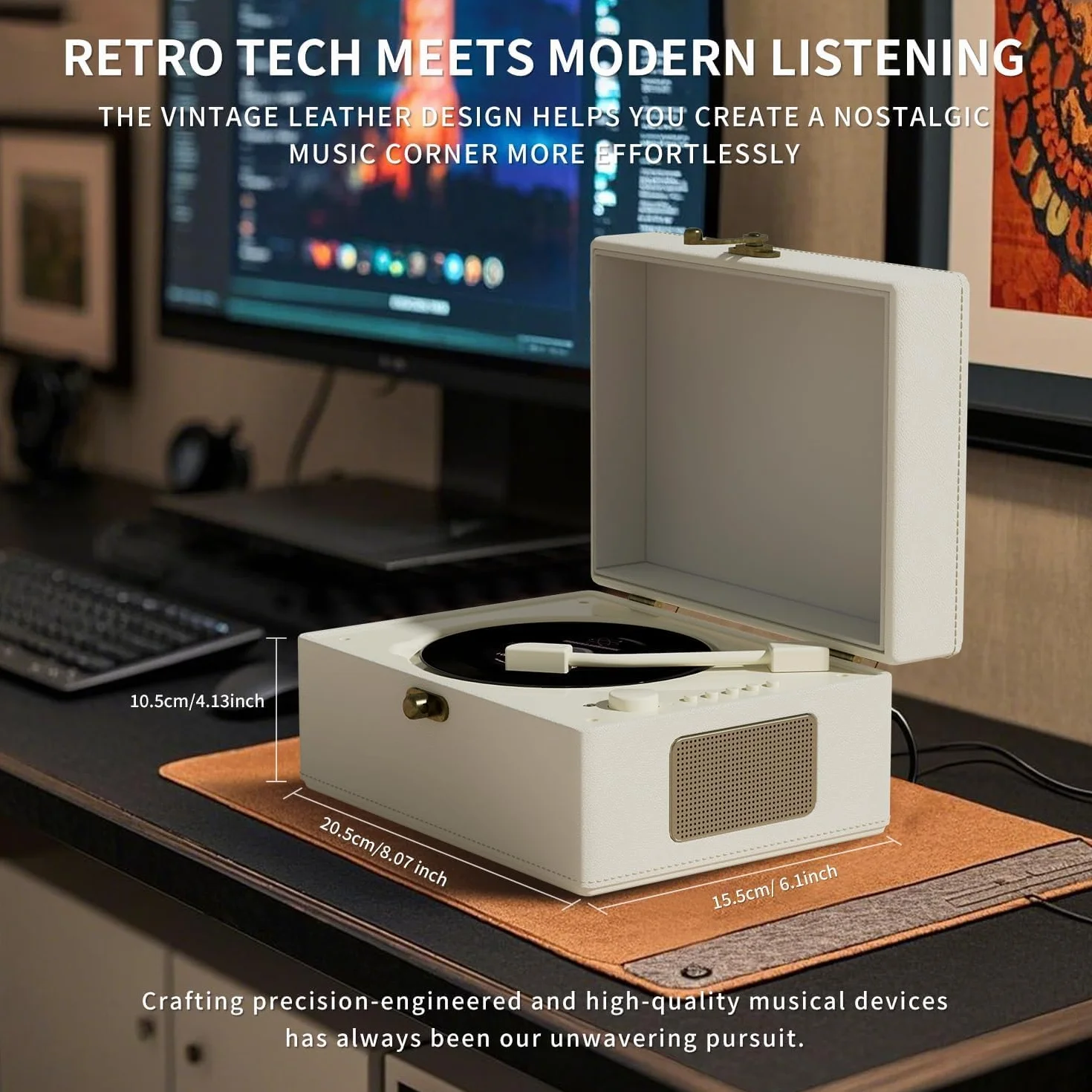 Yintiny Rechargeable Leather CD Player with Speakers; Bluetooth Transmitter; Festival Gift; BGM Player for Home Décor (White)