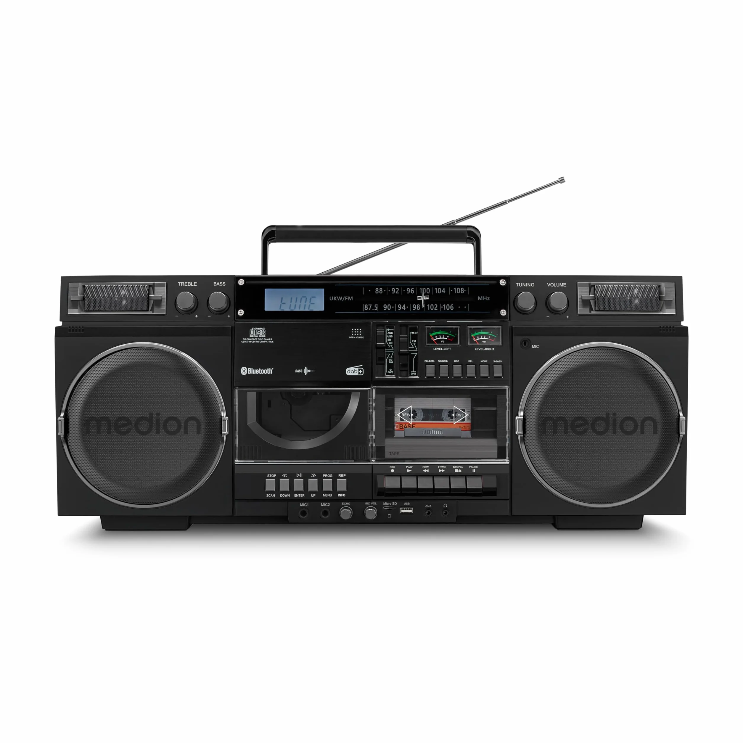 MEDION Registratore a cassette P66538 Ghetto Blaster retrò con lettore CD, Bluetooth, DAB+, USB, SD