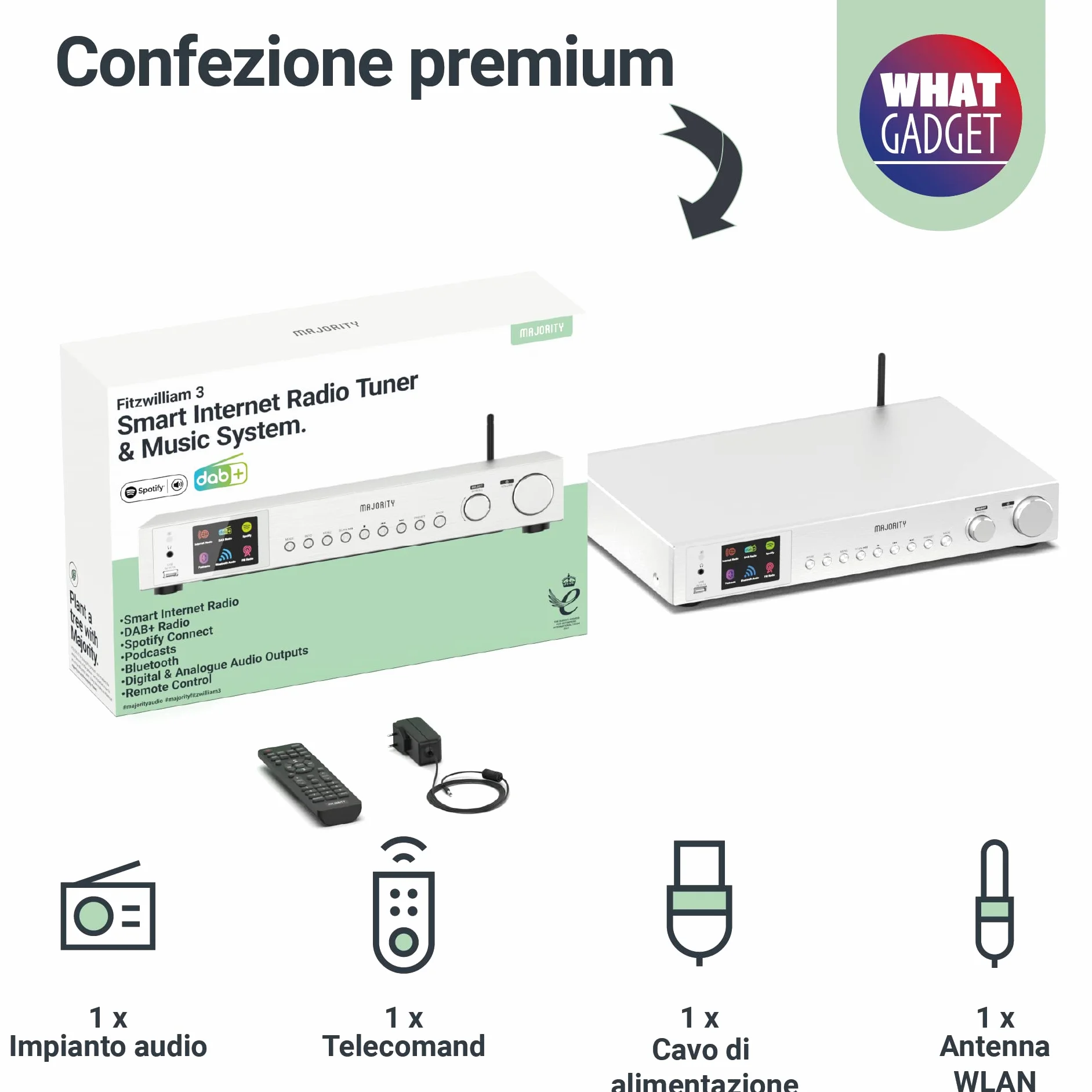 Majority Fitzwilliam Internet Radio DAB+ WLAN Bluetooth HiFi Radio Digitale Cucina