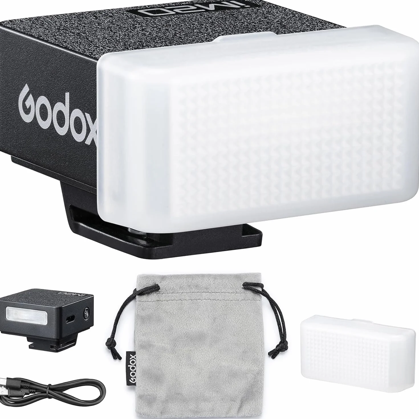 GODOX iM20 - Mini flash per fotocamera, 5 livelli di potenza del flash, 6000 K ± 200 K, mini flash con cupola di diffusione