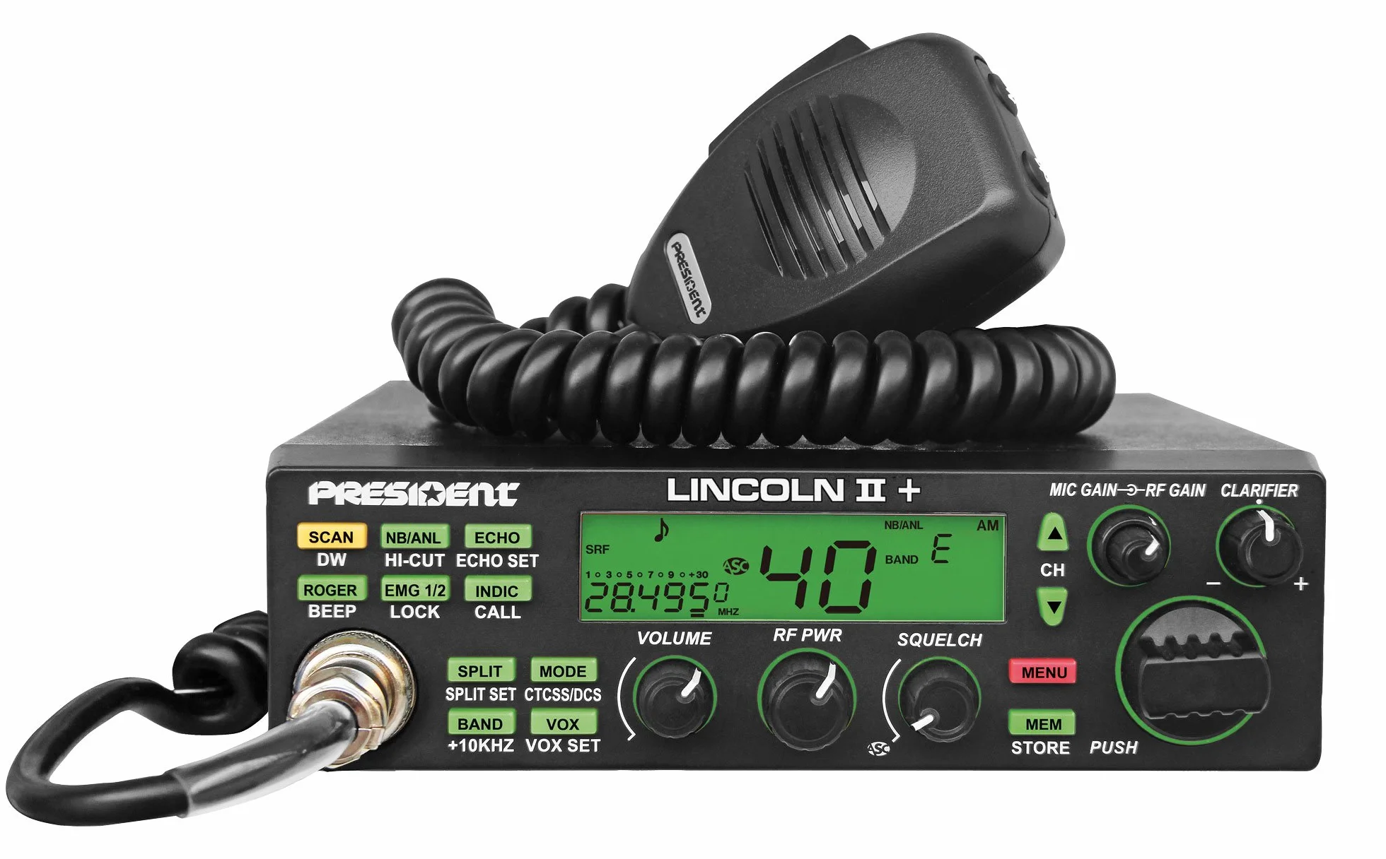 Ham Radio President LINCOLN II +, radioamatore, ASC 10 / 12M, Roger Beep, ANL, NB, filtro Hi-Cut, AM-FM-USB-LSB-CW, programmabile, 12V