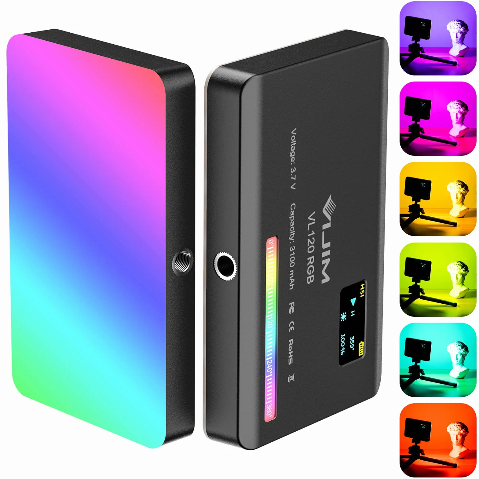 ULANZI VL120 Luce Video RGB, Luce Led Fotografia con Batteria da 3100mAh, Pannello Luce LED da Dimmerabile 2500K-9000K, CRI 95+ per Tiktok/Foto di Prodotti/videocamere DSLR, Fotografia