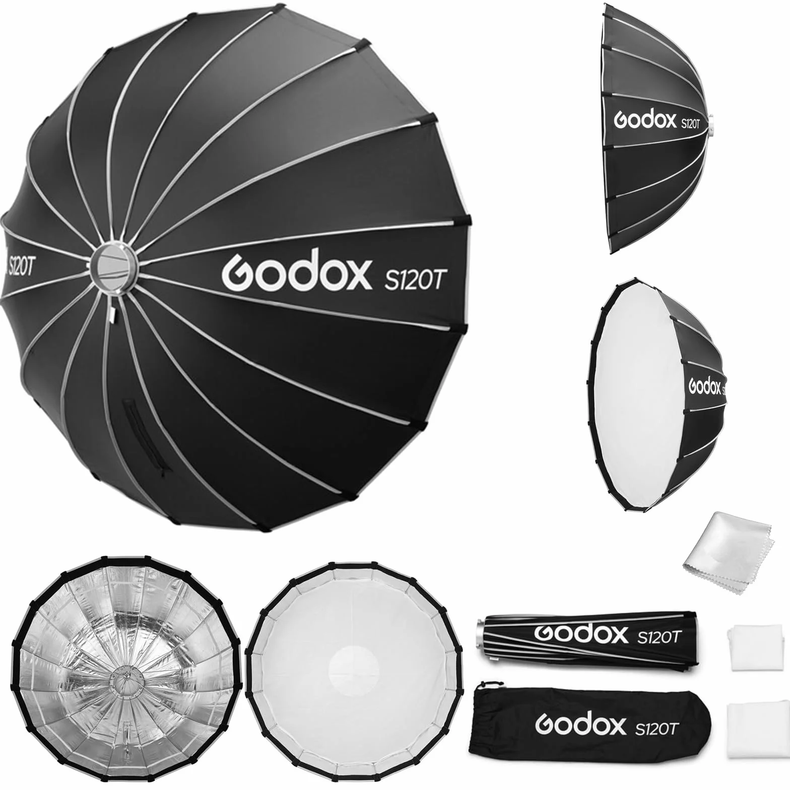 Godox Softbox Godox S120T - Ombrello Softbox a sgancio rapido da 120 cm, supporto Bowens con diffusori anteriori e interni rimovibili per fotografia, live streaming e viaggi