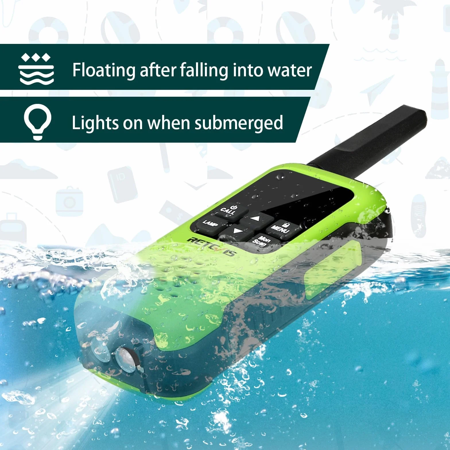 Retevis RT649P IP67 Walkie Talkie Impermeabile Galleggianti Ricaricabili PMR446 16CH Allarme SOS Lungo Raggio 2 Pz