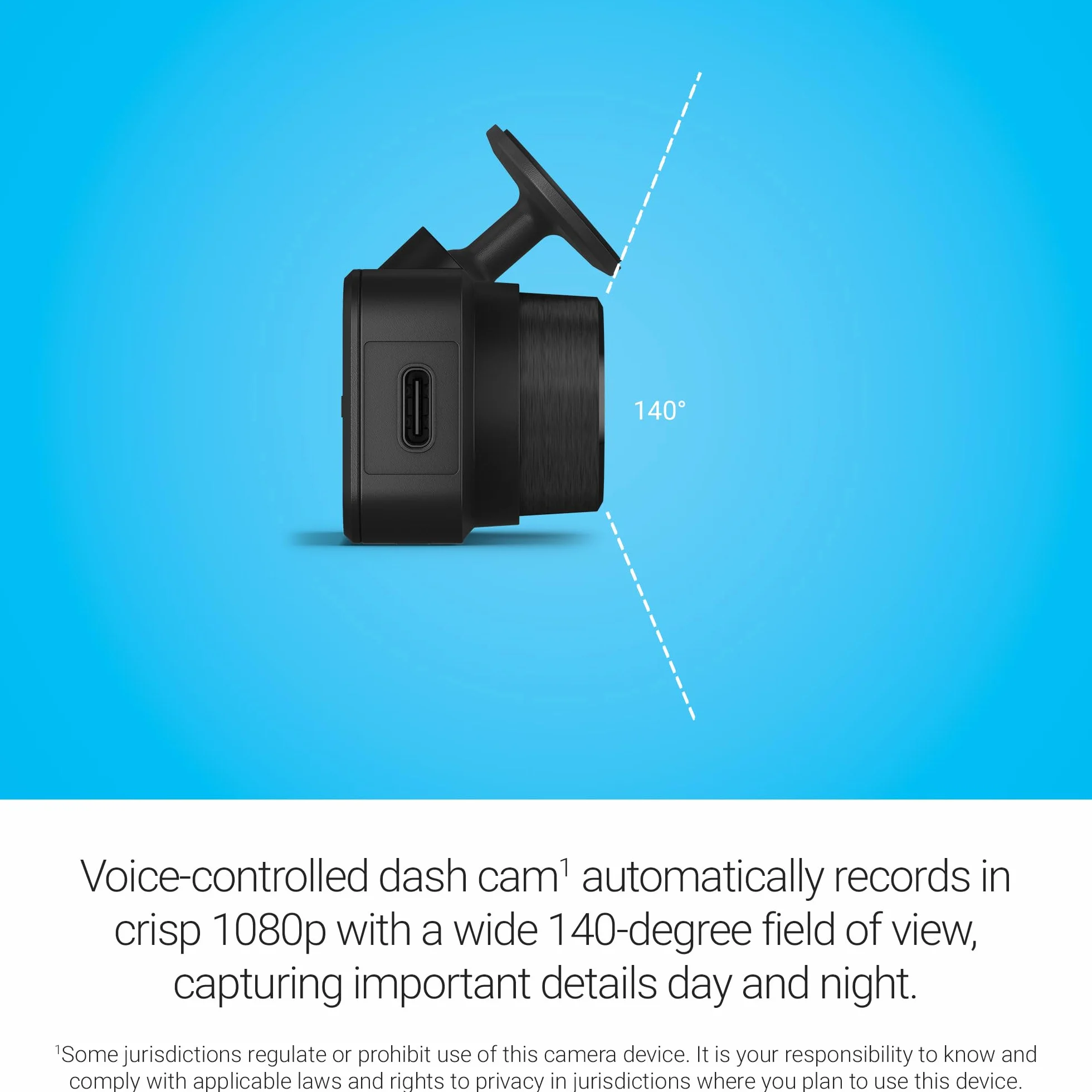 Garmin Dash Cam Mini 3, 1080p @ 140°, 30 fps, Videocamera Auto, Compatta, Riprende a ciclo continuo, Garmin Clarity HDR, Sensore incidenti, Sorveglianza veicolo, Salvataggi in cloud