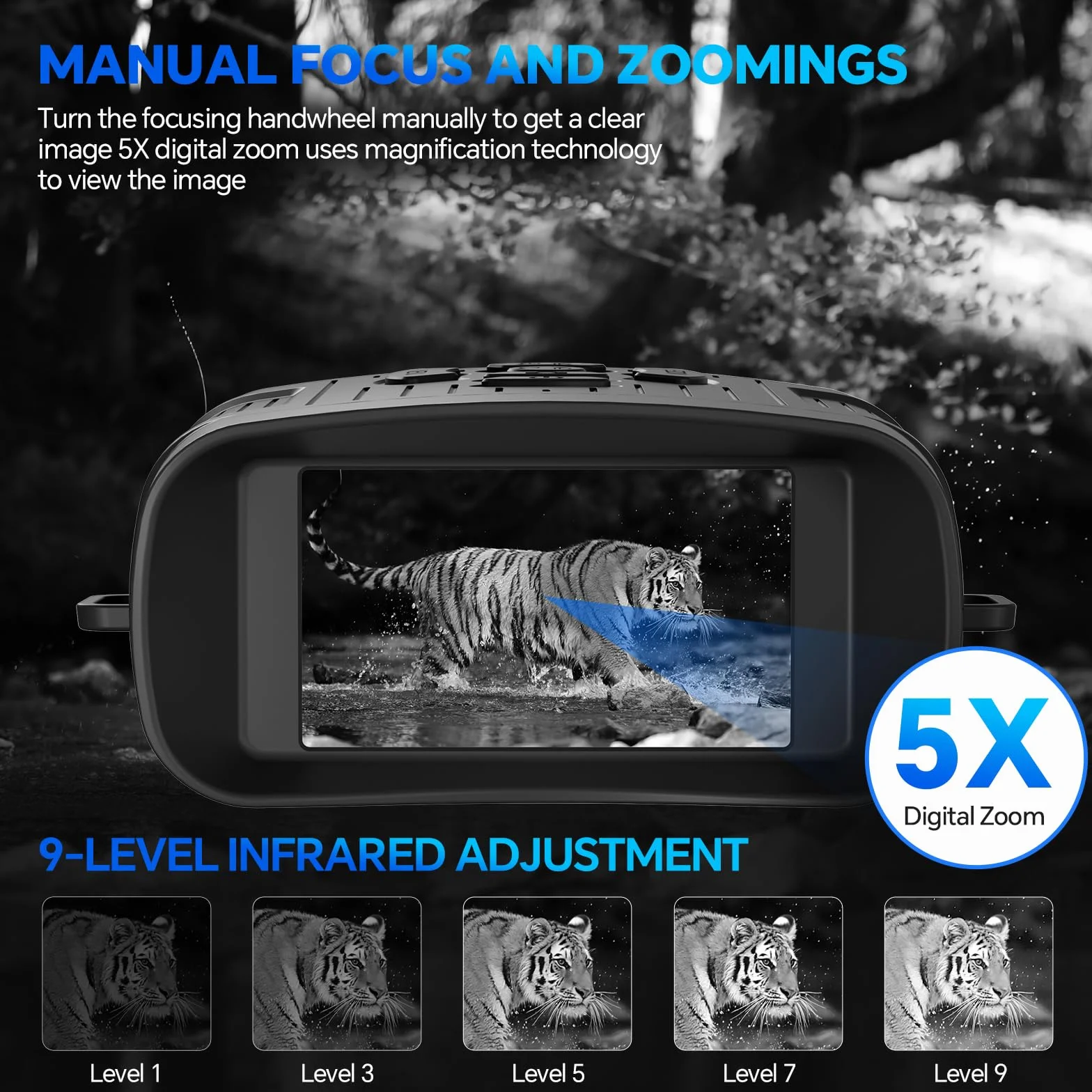 Binocolo Visione Notturna,4K HD 36MP Visore Notturno Digitale Infrarossi con 3.0" TFT HD LCD, 2000mAh Ricaricabile, Zoom Digitale 5X, Per Caccia, Birdwatching, Campeggio, con Scheda 32GB