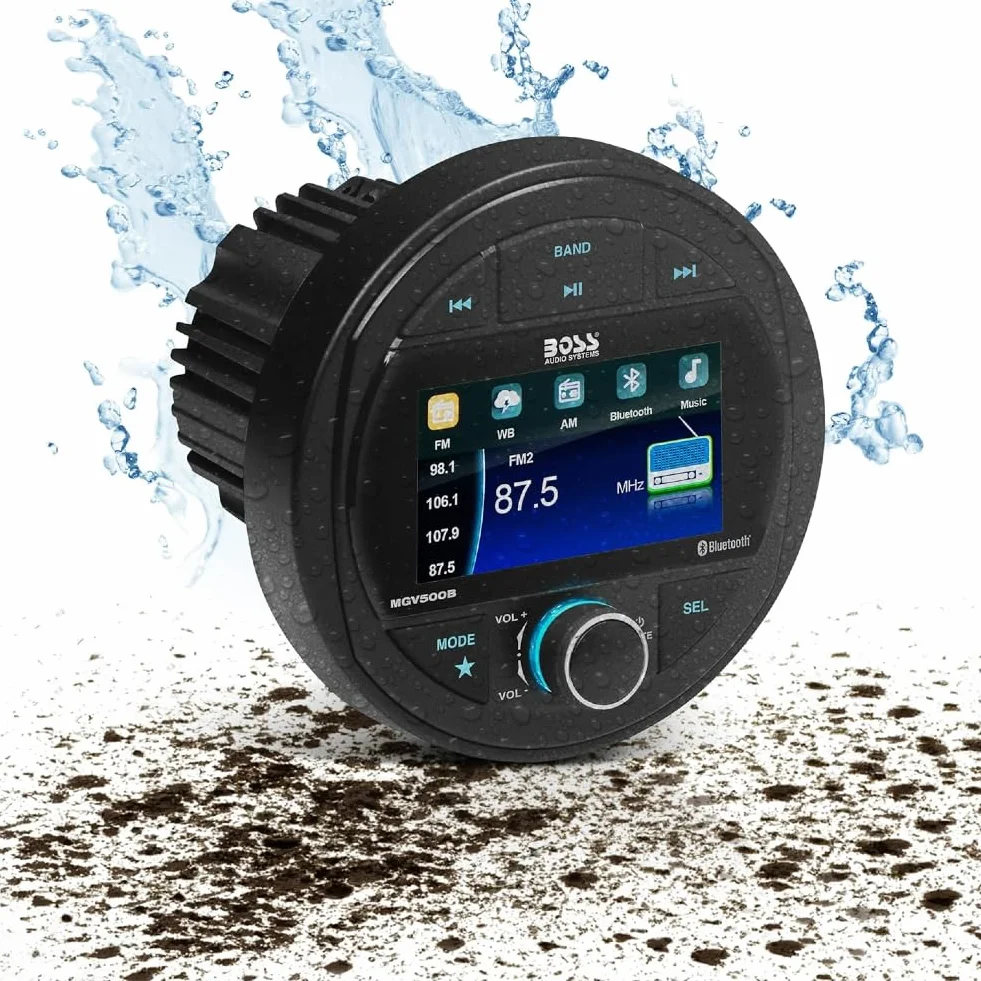 KIT SET PER BOSS AUDIO SYSTEMS MGV500B, 1 stereo marino ricevitore AM/FM, gauge digital media receiver, bluetooth integrato, waterproof, 1 pezzo + accessori